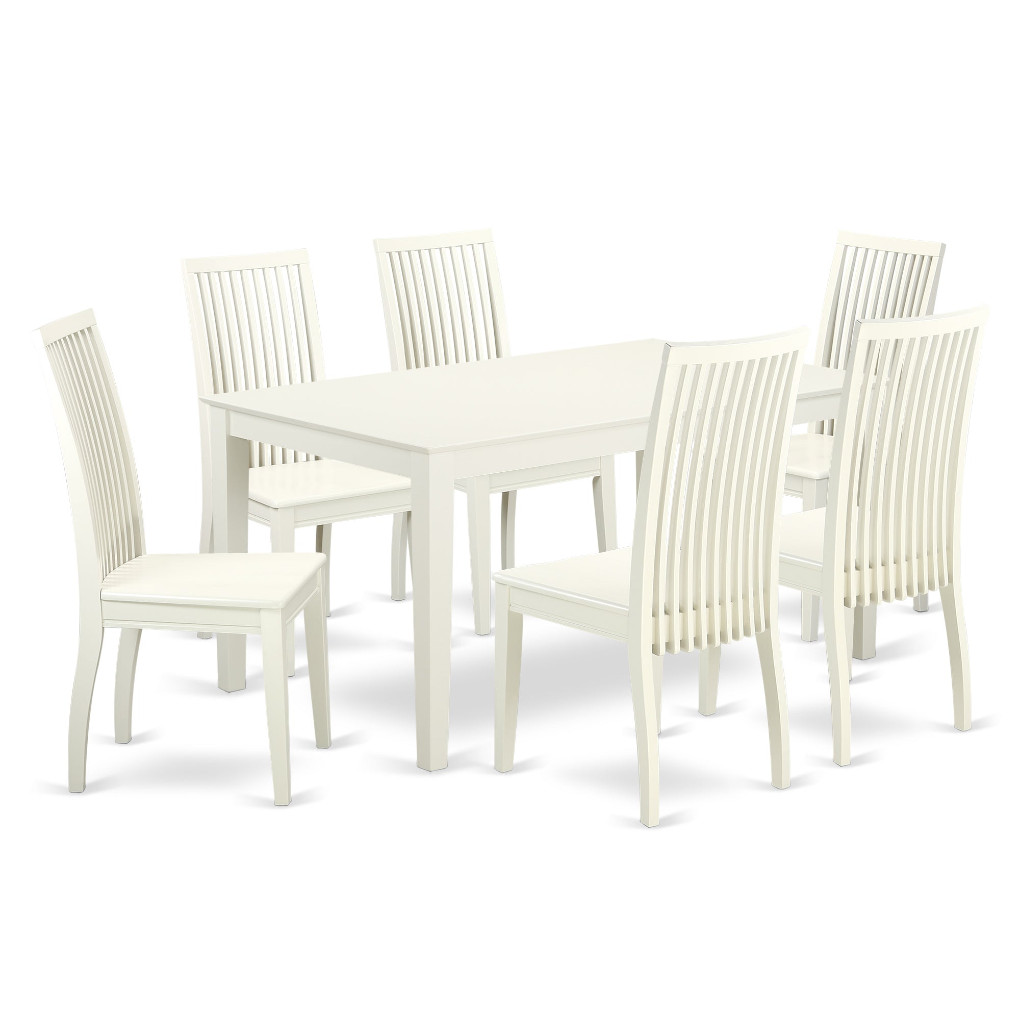 CAIP7-LWH-W 7 Piece dining table set for 6- Dining table and 6 Wood seat dining chairs