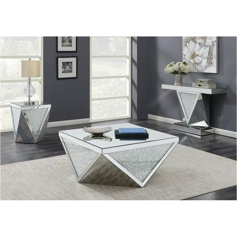 Square End Table With Triangle Detailing Silver And Clear Mirror