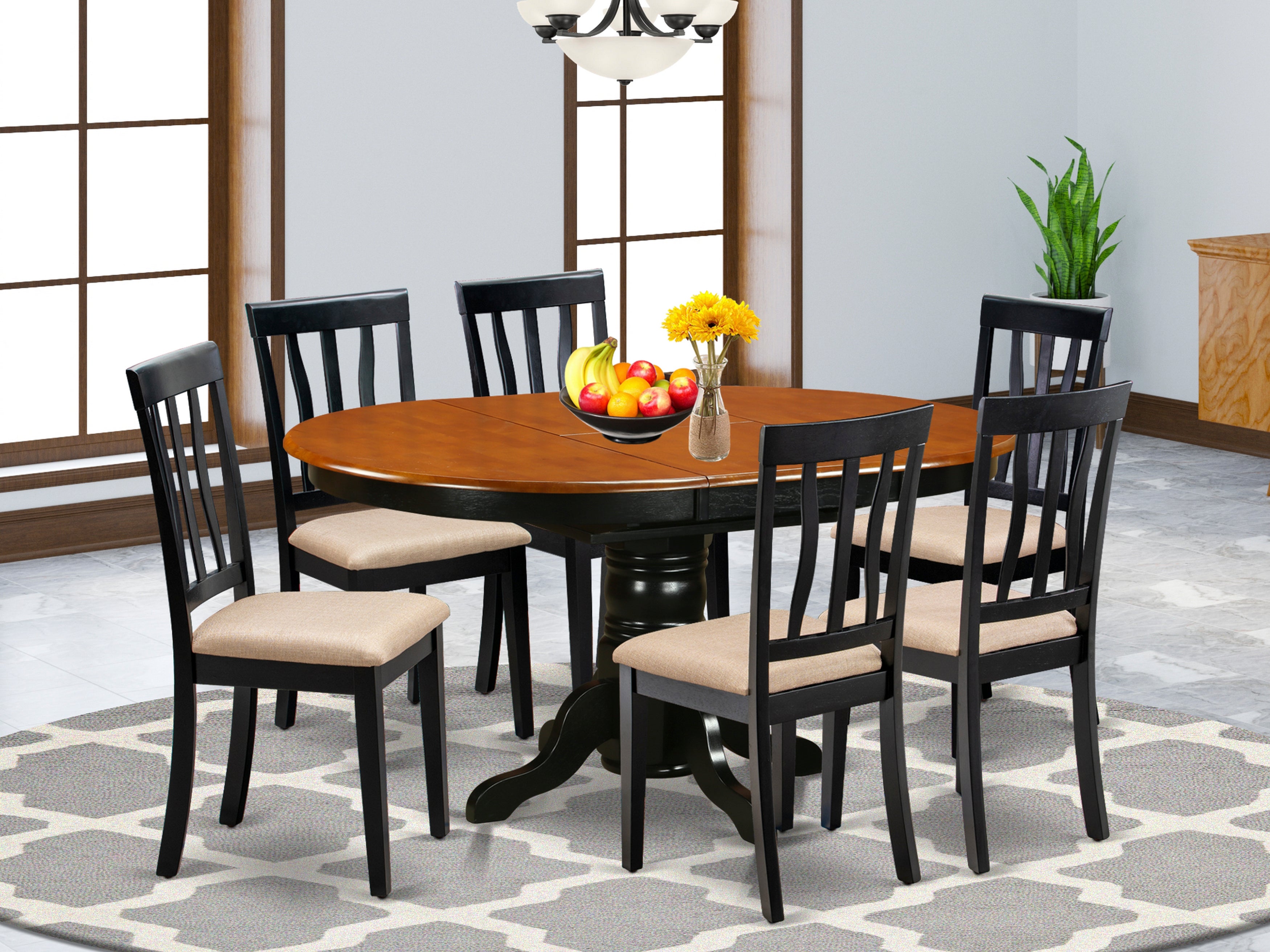 AVAT7-BLK-C Dining set - 7 Pcs with 6 Wooden Chairs