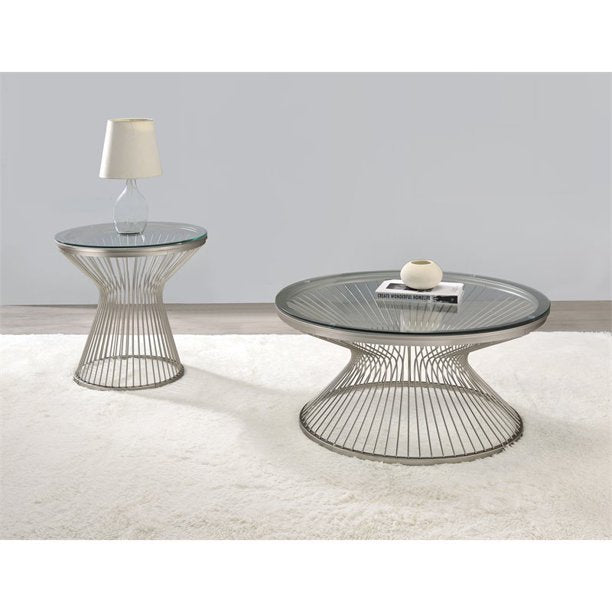 Coaster Modern Industrial style Round Glass Top Coffee Table in Satin Grey