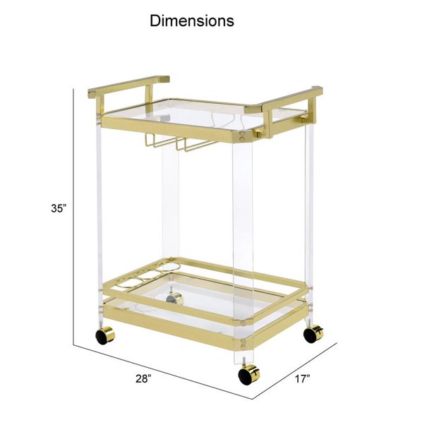 Aerin Acrylic and Gold Finished Metal Bar Game Room Serving Cart