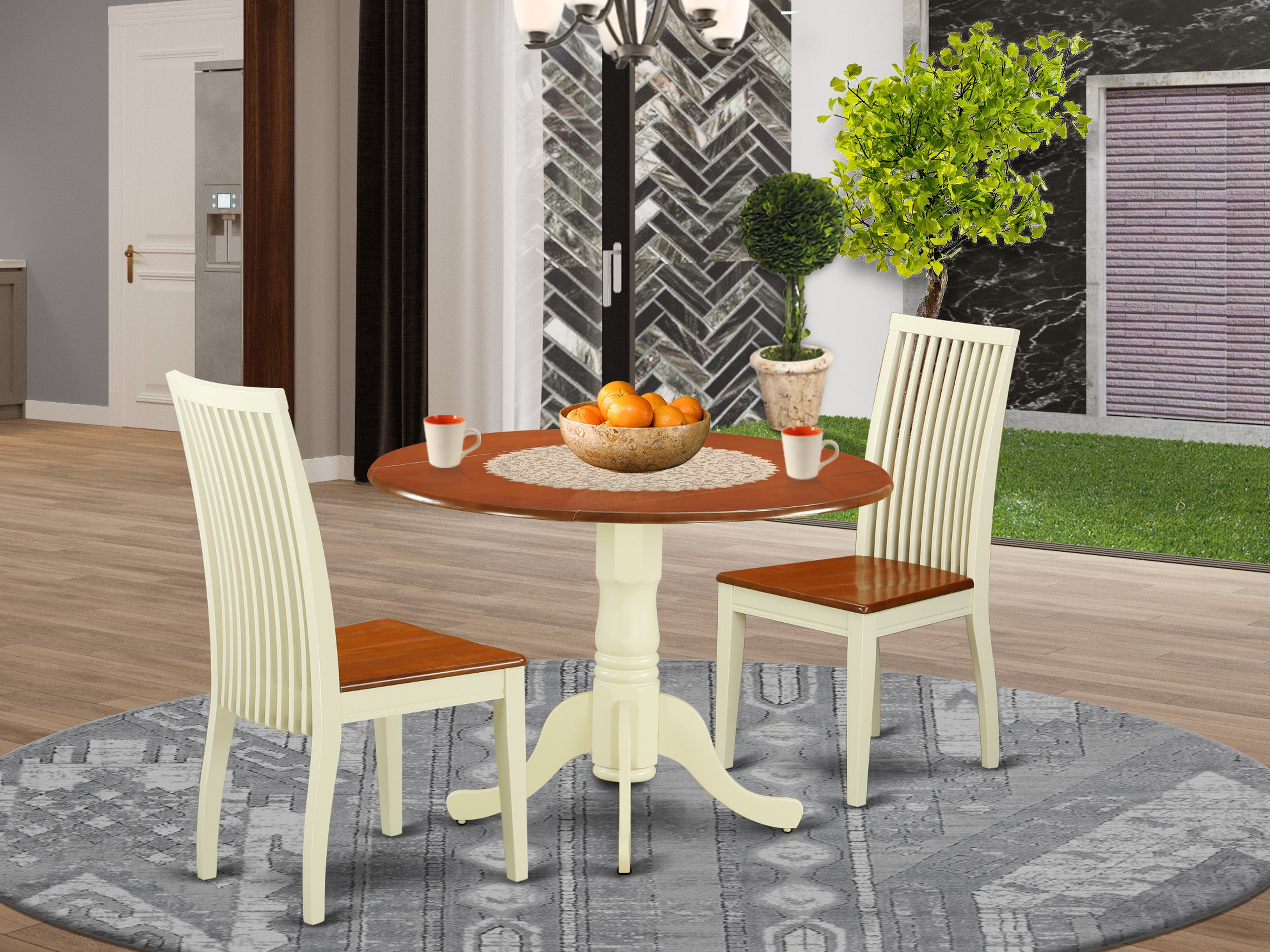 DLIP3-BMK-W 3 PC Dublin kitchen table set-Dining table and 2 wood seat kitchen chairs