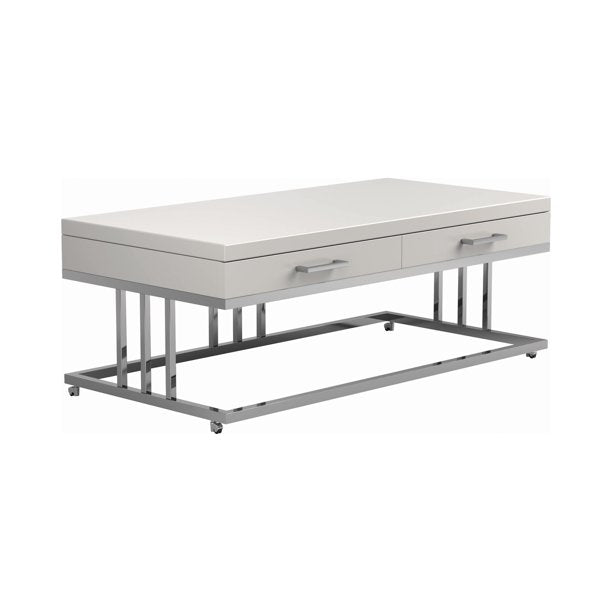 Contemporary 2-drawer Rectangular Coffee Table Glossy White and Chrome