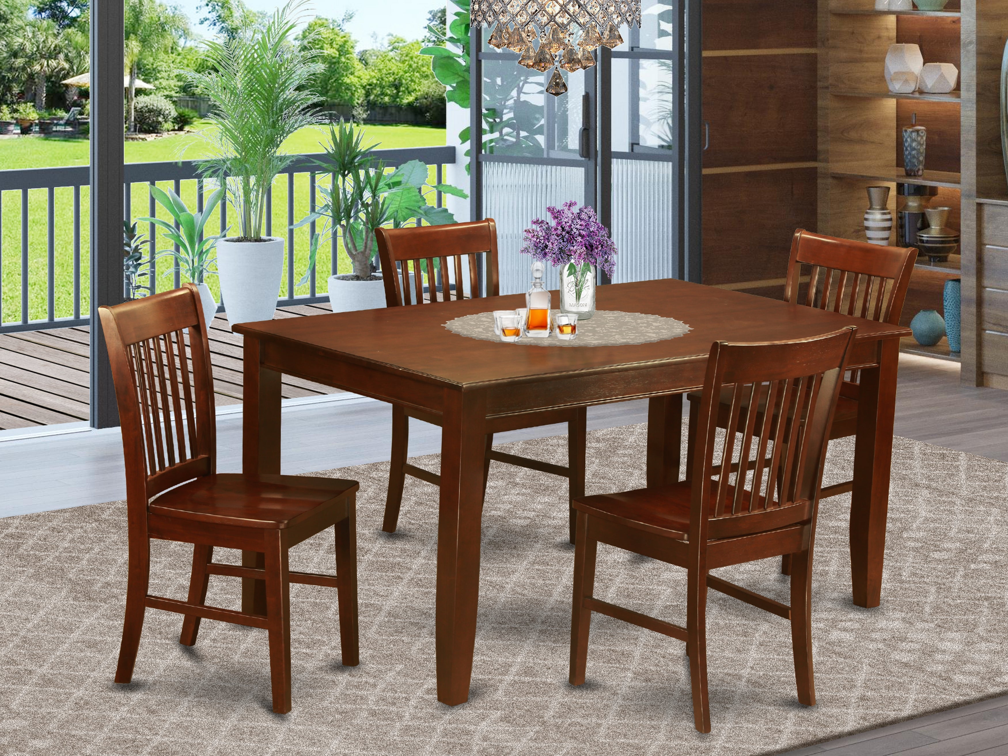 DUNO5-MAH-W 5 Pc Dining room set for 4-Dining Table and 4 Chairs for Dining room