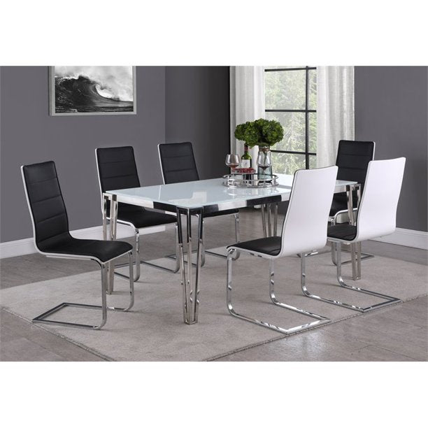 Pauline Rectangular Dining Table With Metal Leg White And Chrome