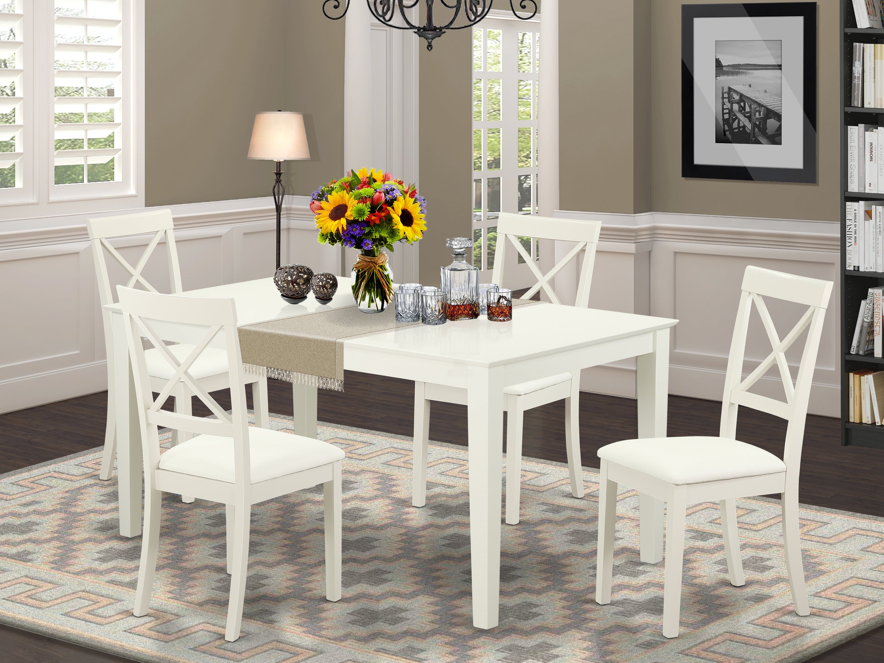 CABO5-LWH-LC 5 Piece dining room Set for 4 set-Dining table and 4 Dining Chairs in Linen White