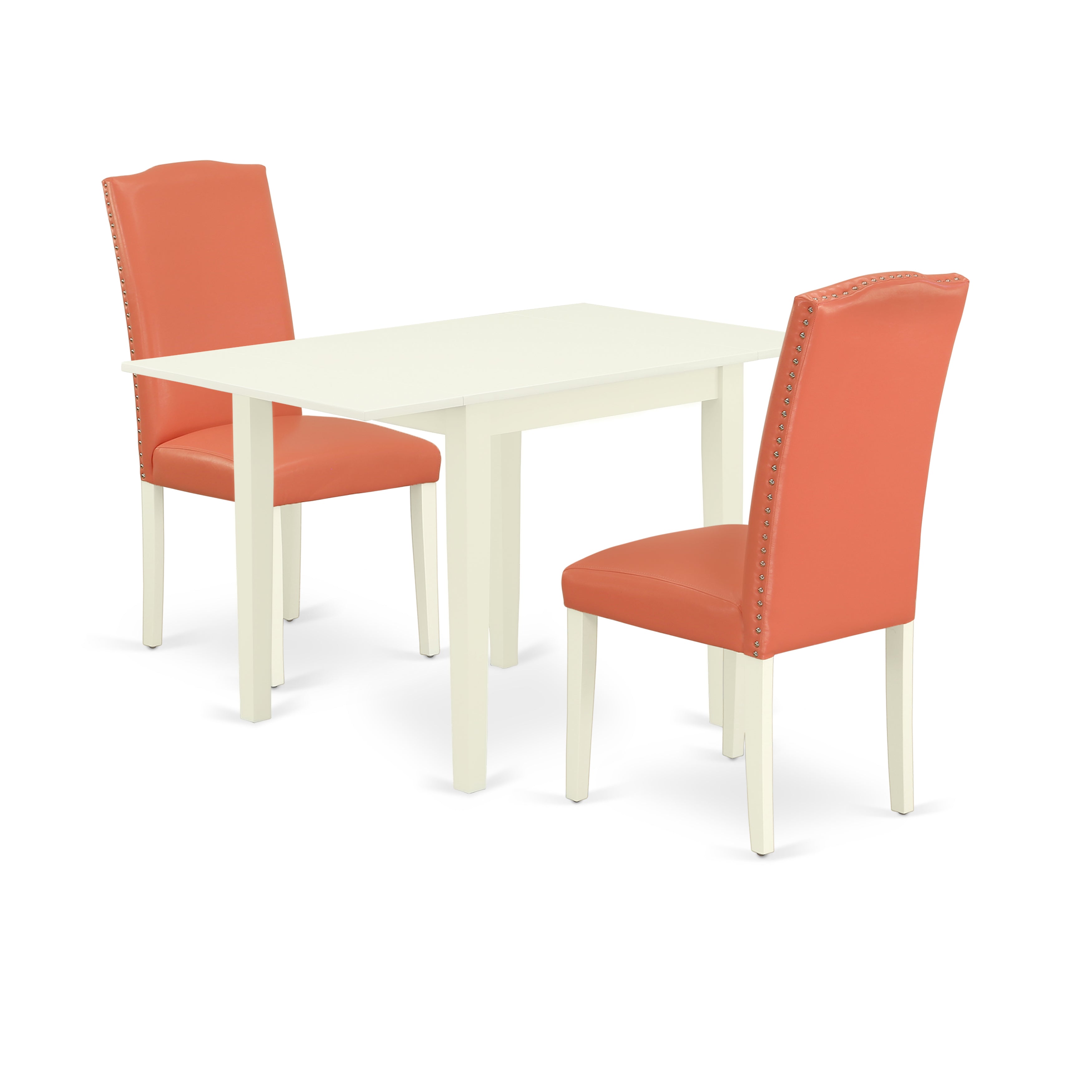 East West Furniture NDEN3-LWH-78 Dining Room Table Set 3 Pcs - Two Dining Chairs and a Wooden Table - Linen White Finish Hardwood - Pink Flamingo Color Pu Leather