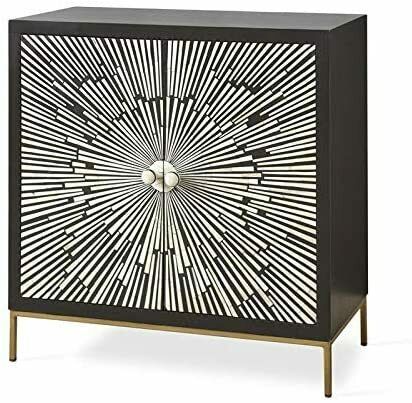 Amika Black and Ivory Art Deco 2-Door Sunburst Wood Accent Storage Cabinet