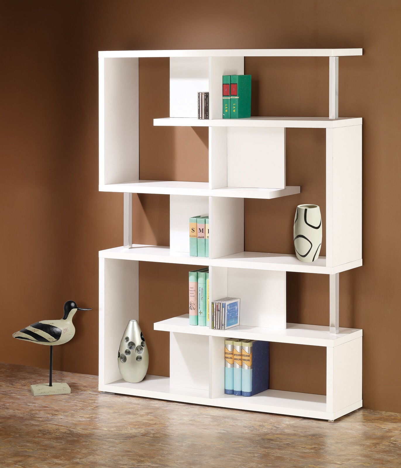 Coaster Home Office Geometric Design 5-Tier Bookcase Shelf White And Chrome