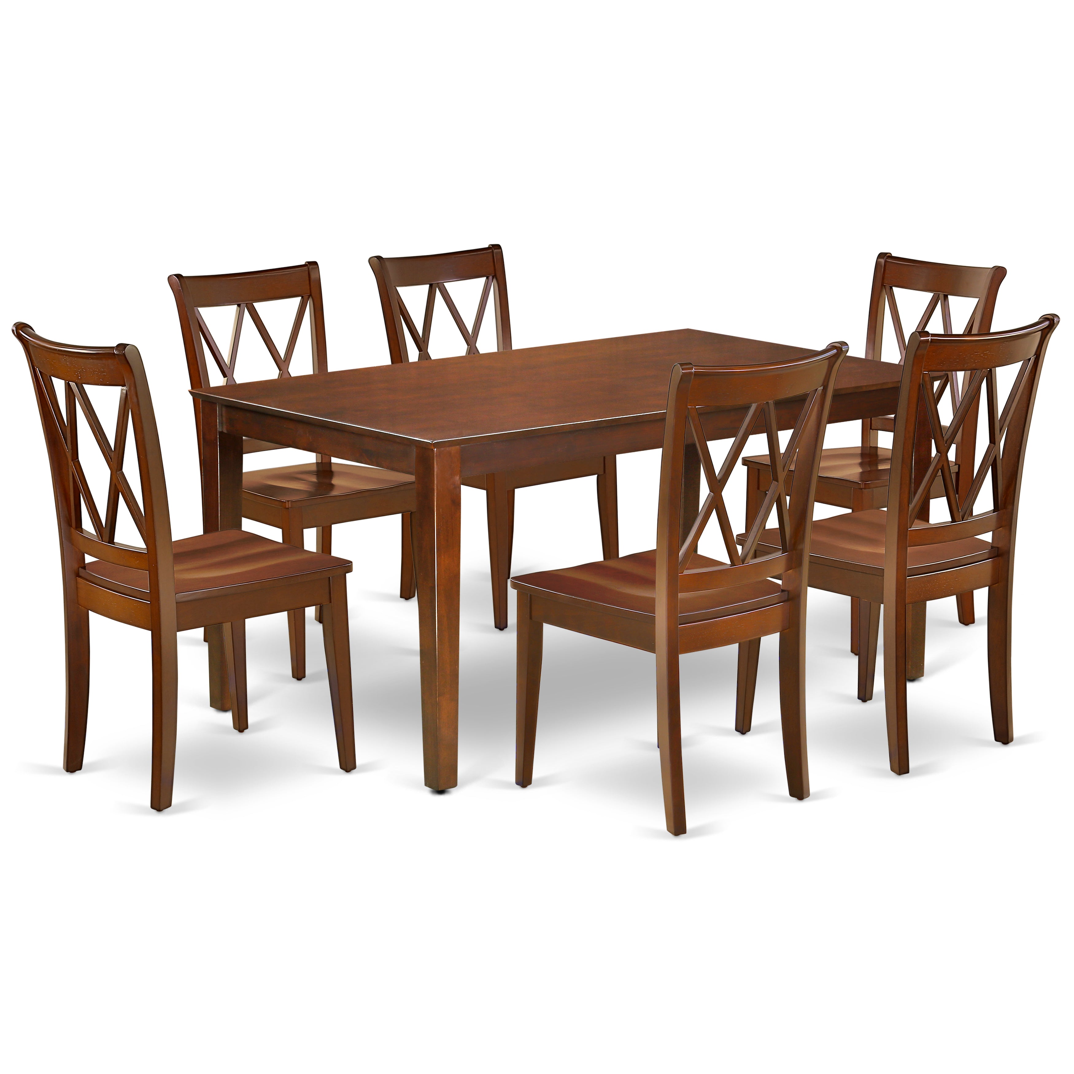 CACL7-MAH-W 7PC Rectangular 60 inch Table and 6 Double X back Chairs