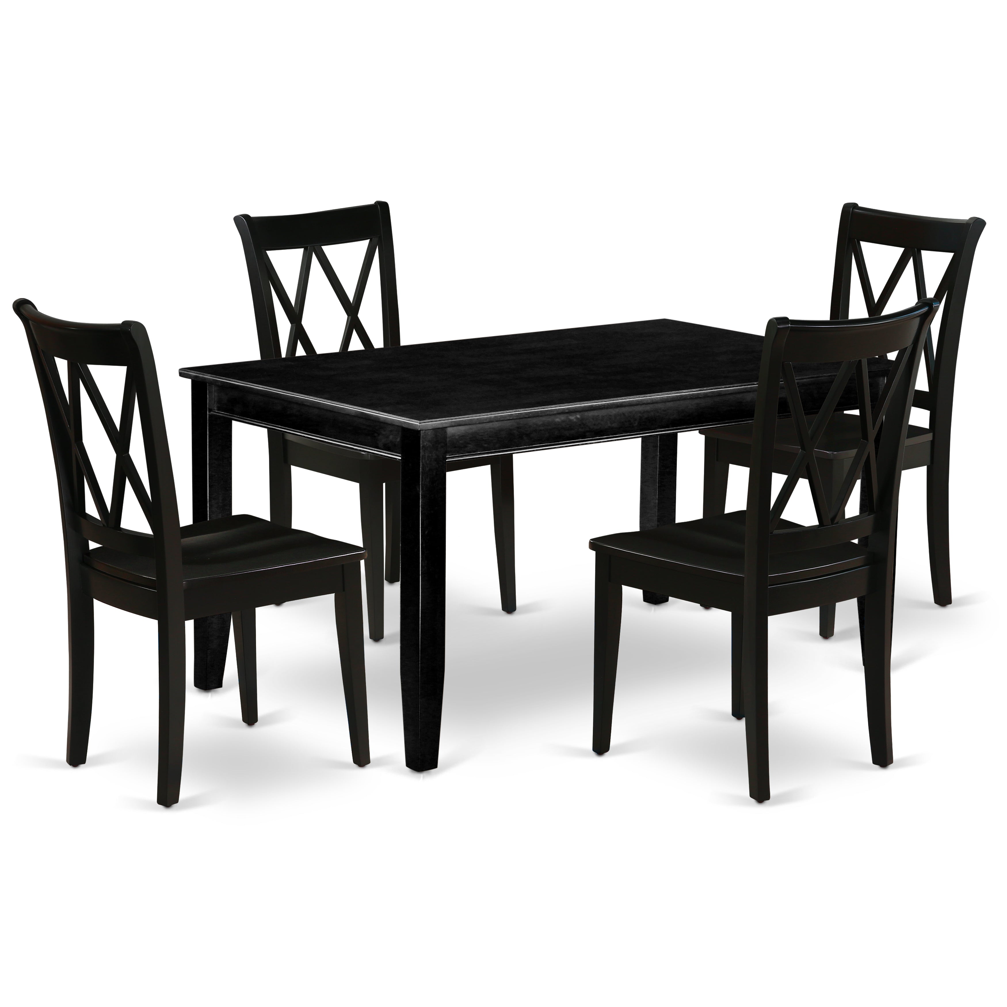 DUCL5-BLK-W 5Pc Rectangular 60 Inch Dinner Table And 4 Wood Seat Kitchen Chairs