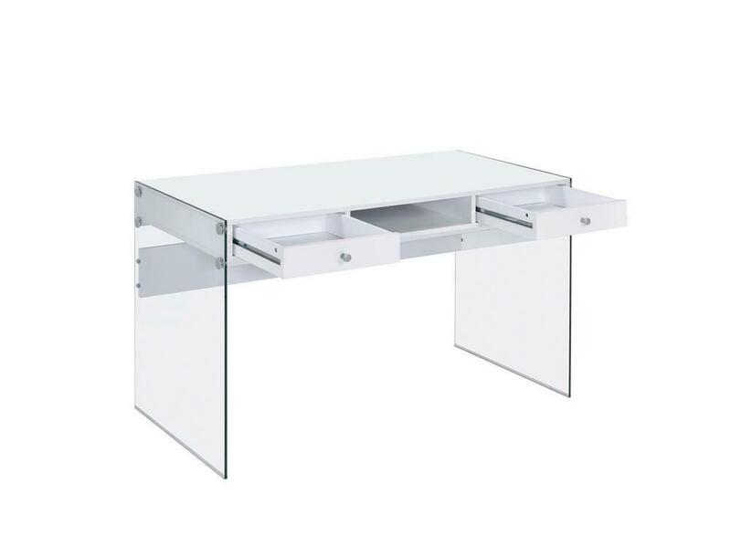 Dobrev 2-Drawer Writing Desk Glossy White And Clear