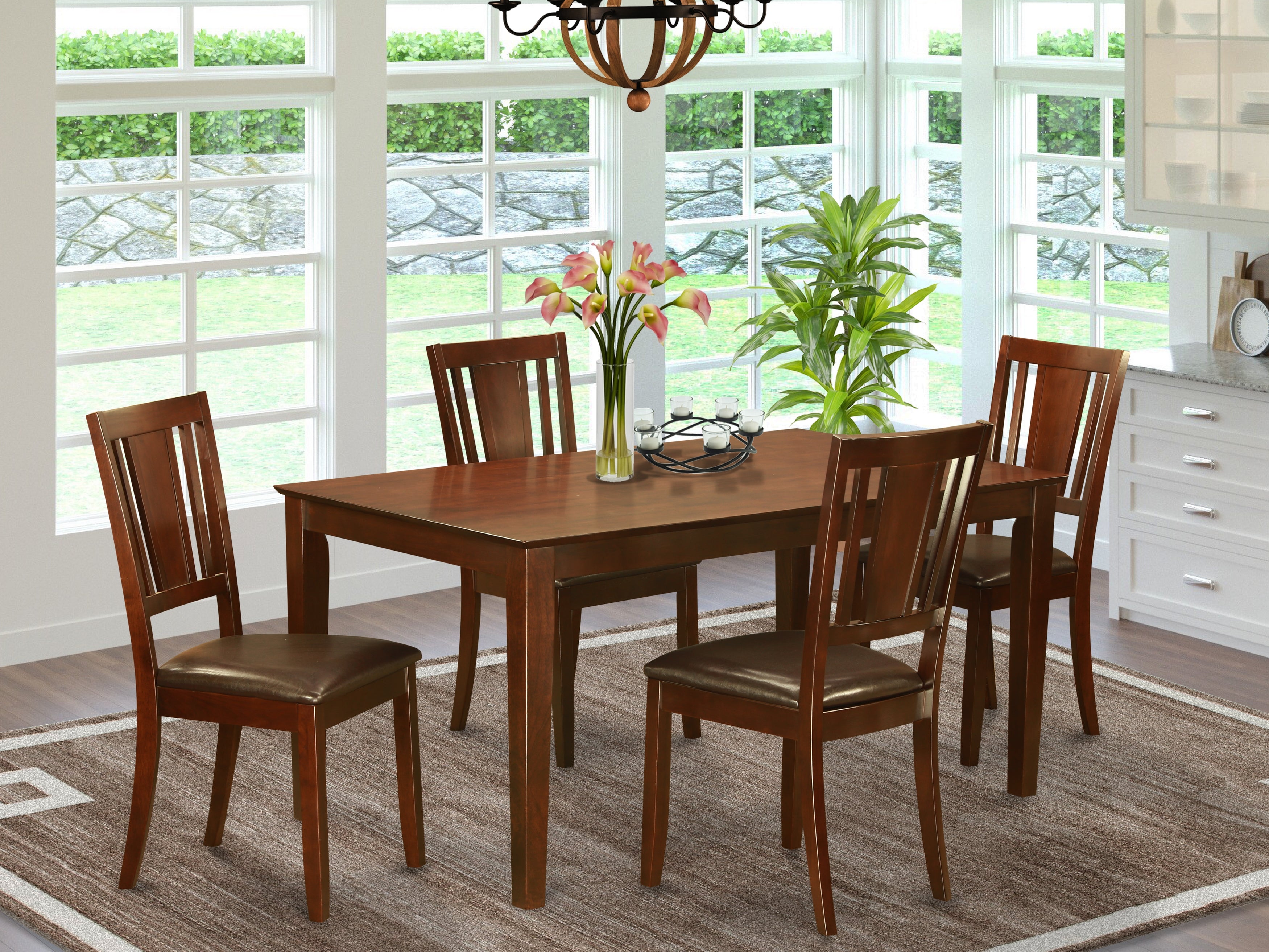 CADU5-MAH-LC 5 Pc Dining room set for 4 set-Dining Table and 4 Dining Chairs