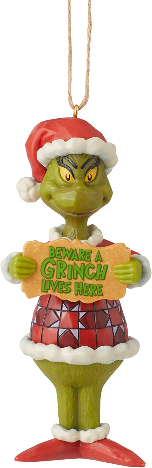 Enesco Jim Shore Dr. Seuss Beware a Grinch Lives Here Hanging Ornament