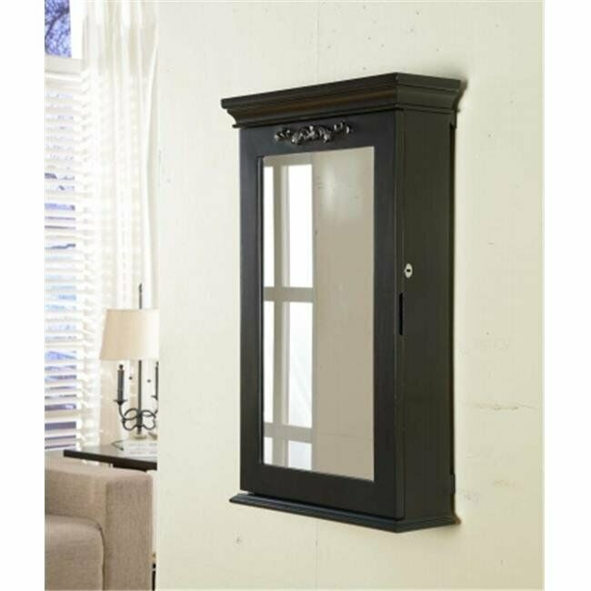 Morris Lockable Wall-Mount Jewelry Armoire w/ Mirror Multiple Compartment Black