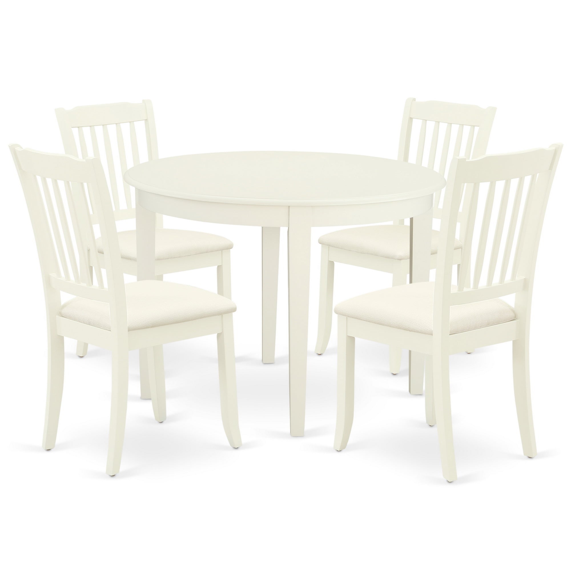 BODA5-WHI-C 5Pc Dining Set Includes a Round Dinette Table and Four Vertical Slatted Microfiber Seat Kitchen Chairs, White Finish