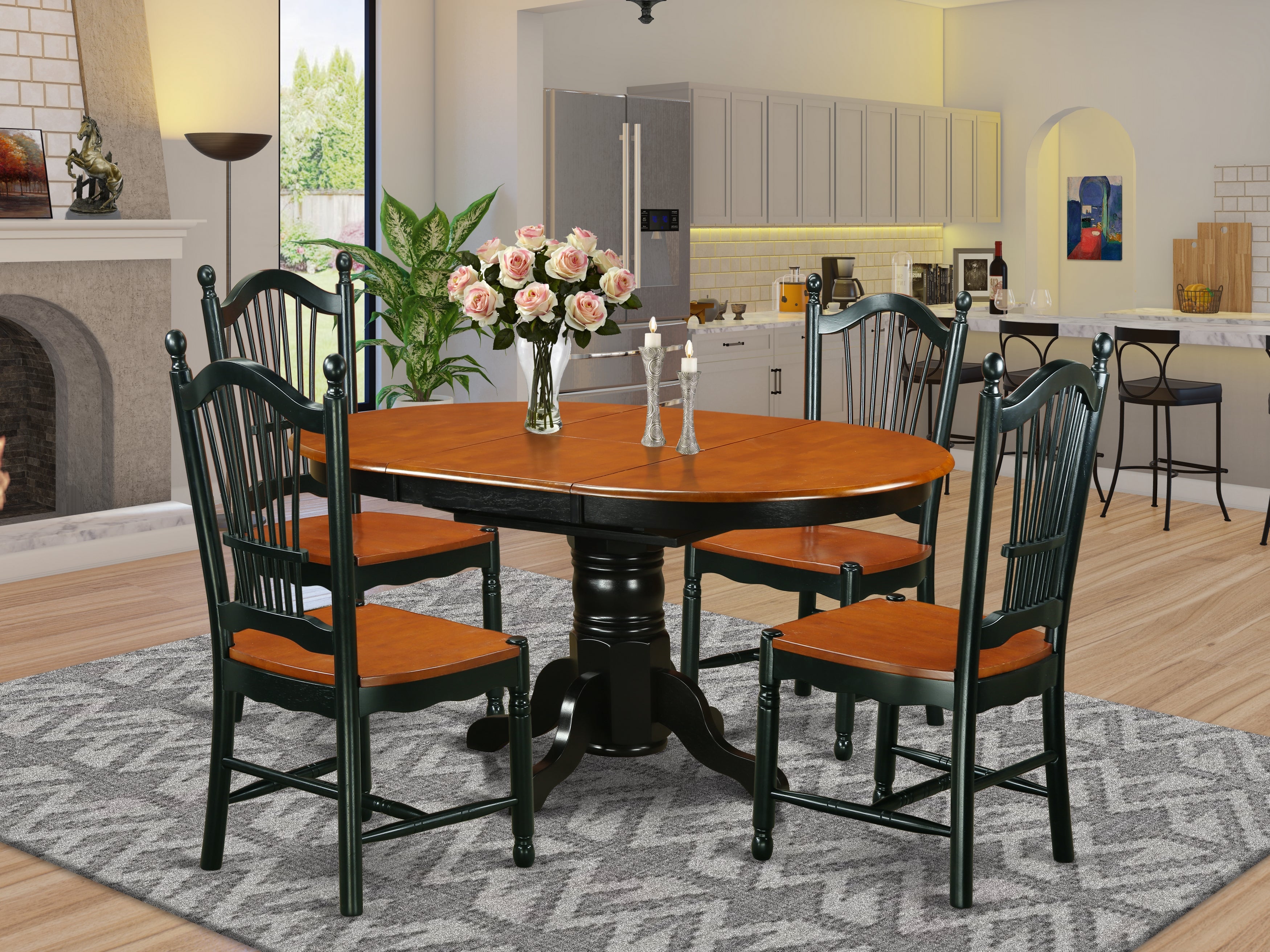 AVDO5-BCH-W 5 Pc Dining set with a Kitchen Table and 4 Wood Seat Kitchen Chairs in Linen White