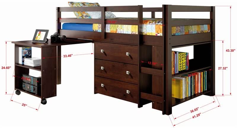 Donco Kids Twin Low Loft Bed - Dark Cappuccino