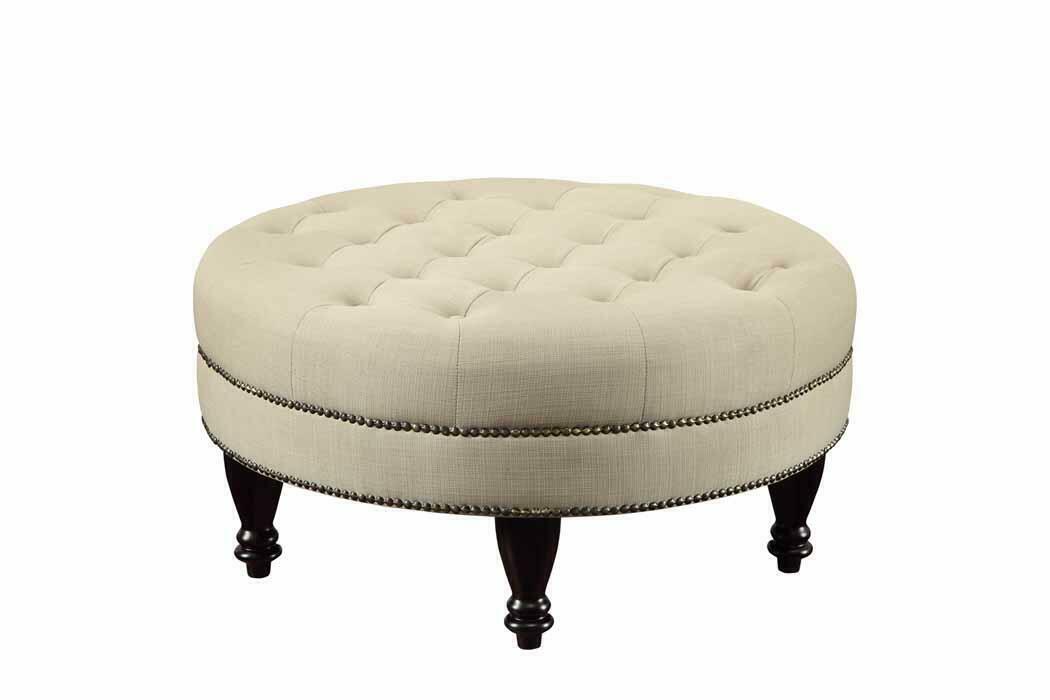 Modern Traditional Round Tufted Upholstered Cocktail Ottoman in Oatmeal - 500018