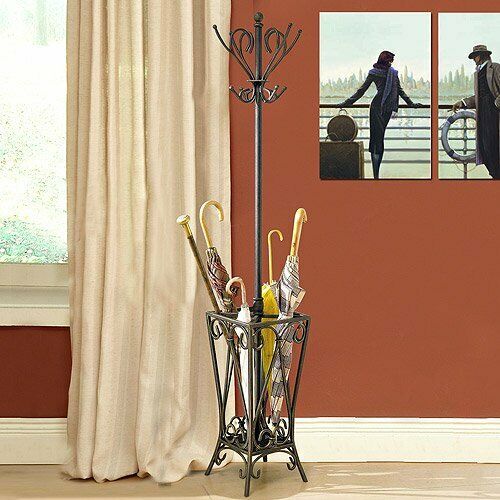 Powell Garden District Umbrella Coat Hat Rack Hall Tree Gold Bronze