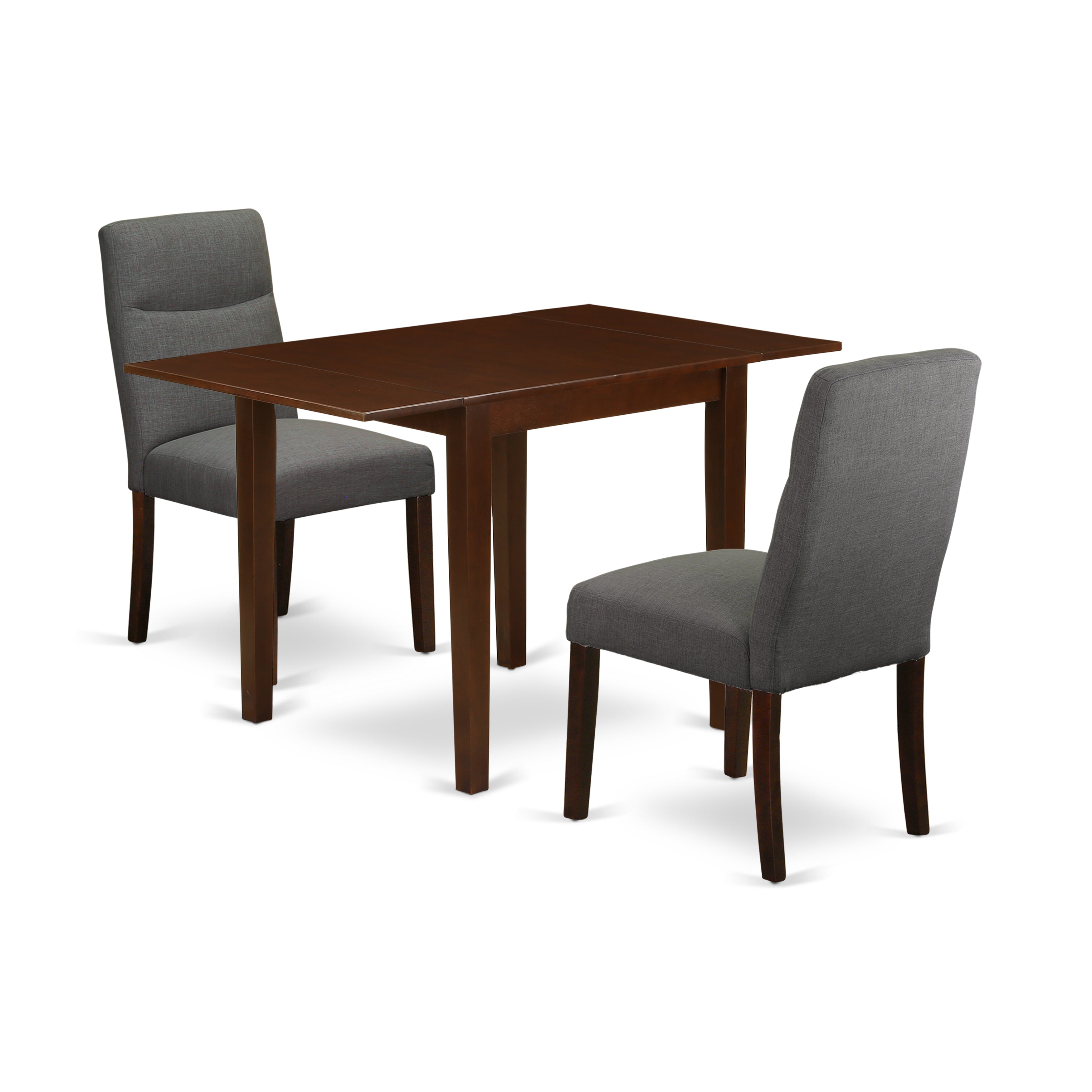 East West Furniture NDBE3-MAH-06 Dinette Set 3 Pc - Two Parson Chairs and a Dinner Table - Mahogany Finish Solid wood - Shitake Color Linen Fabric