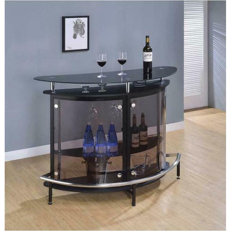 Modern Black Finish Free Standing Curved Front Bar With Tempered Glass Shelves