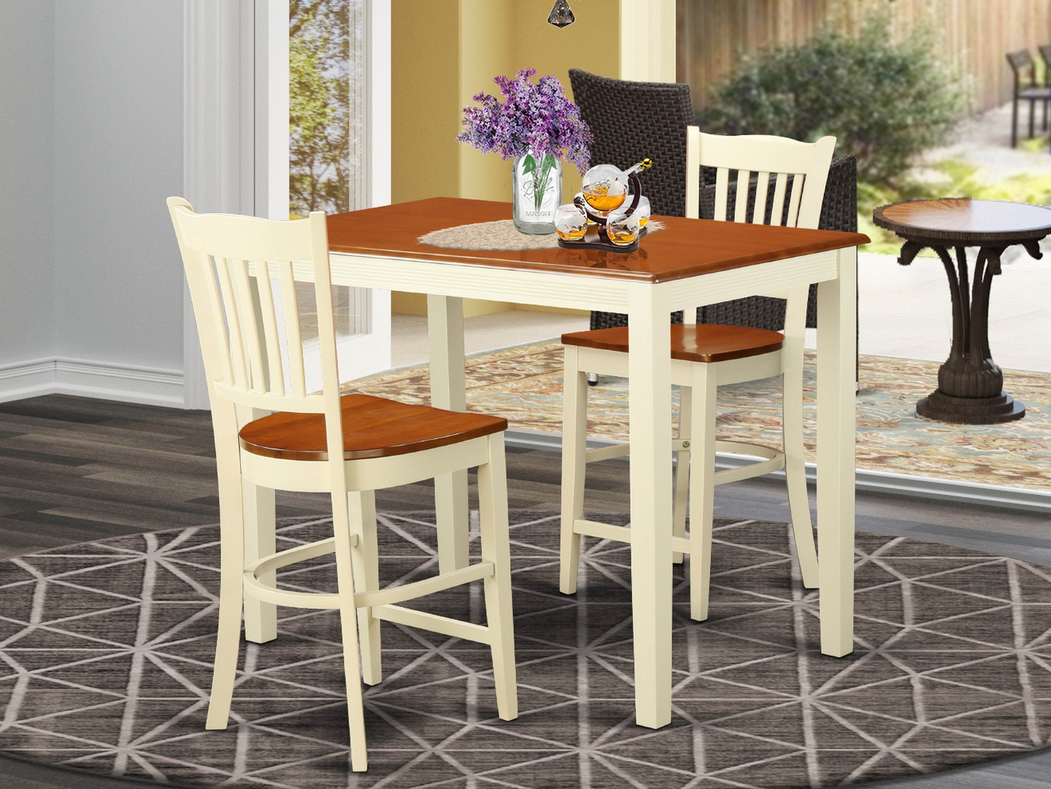 3 Pc Counter Height Dining Table and 2 Kitchen Chairs In Buttermilk