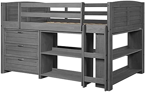 Donco Kids Louver Modular Low Loft Bed Combo B, Twin, Antique Grey