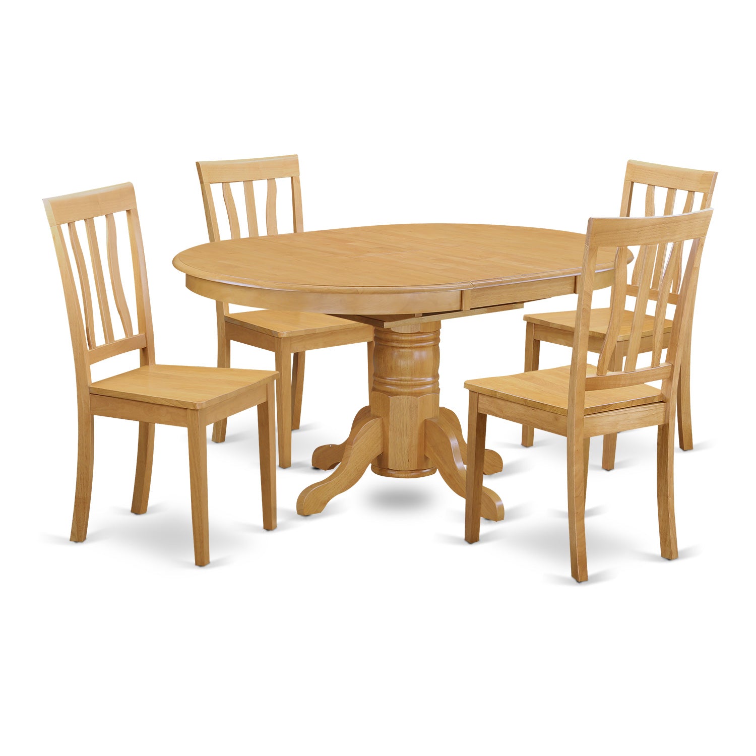 AVAT5-OAK-W 5 Pc Dining room set-Oval dinette Table with Leaf and 4 Dining Chairs