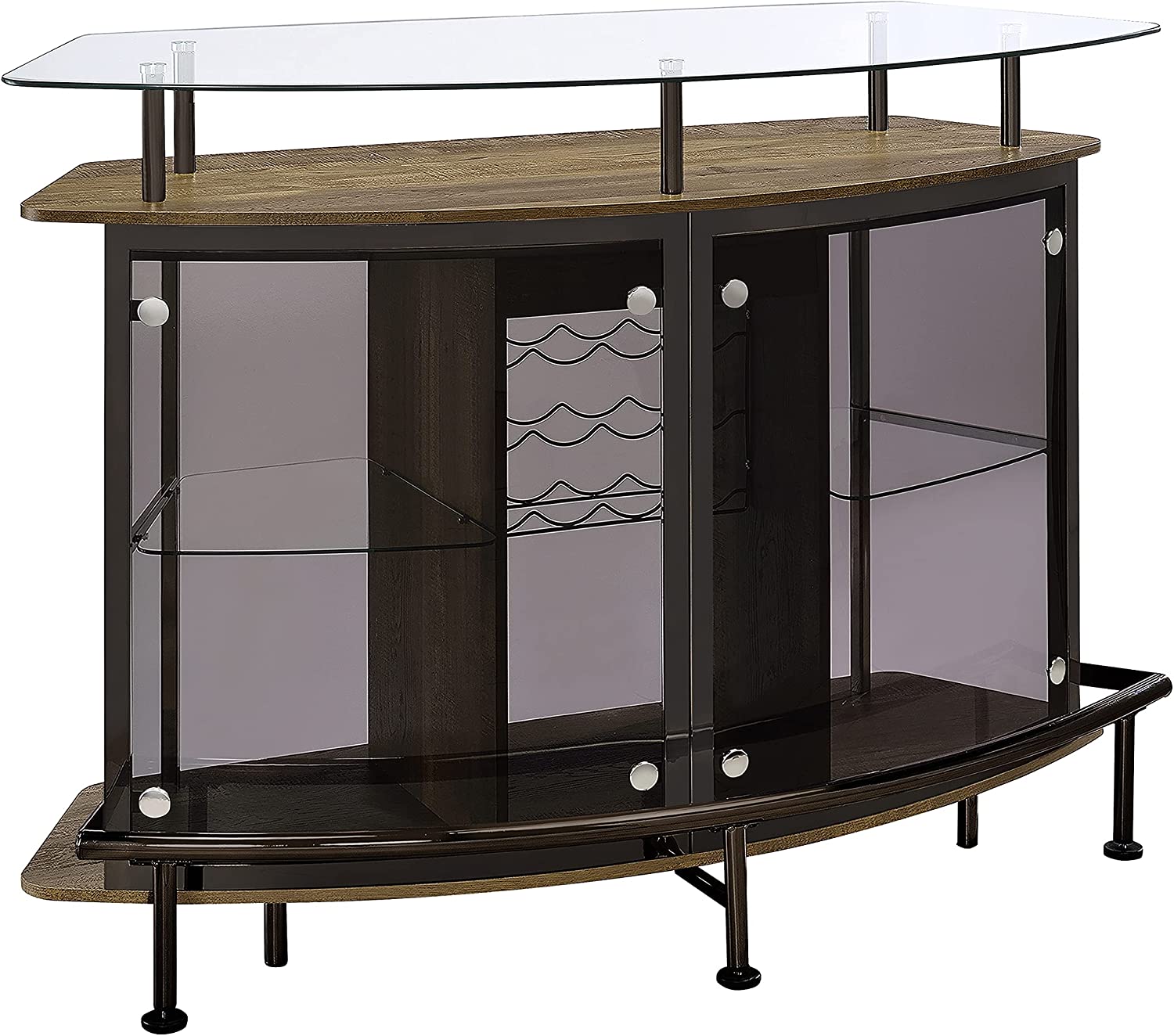 Crescent Shaped Glass Top Bar Unit With Drawer