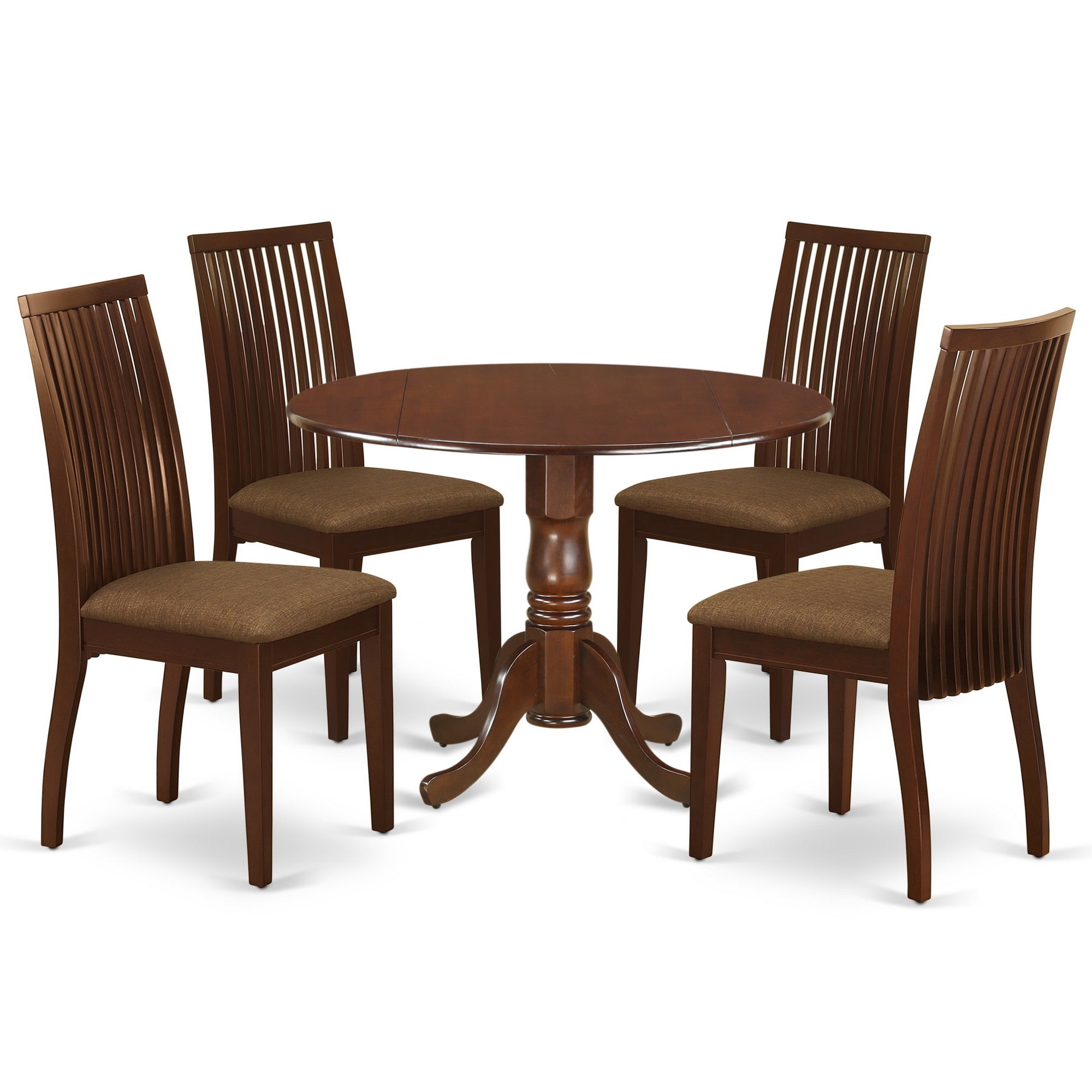 DLIP5-MAH-C 5Pc Dining Set Includes a Round Dinette Table with Drop Leaves and Four Microfiber Seat Dining Chairs, Mahogany Finish