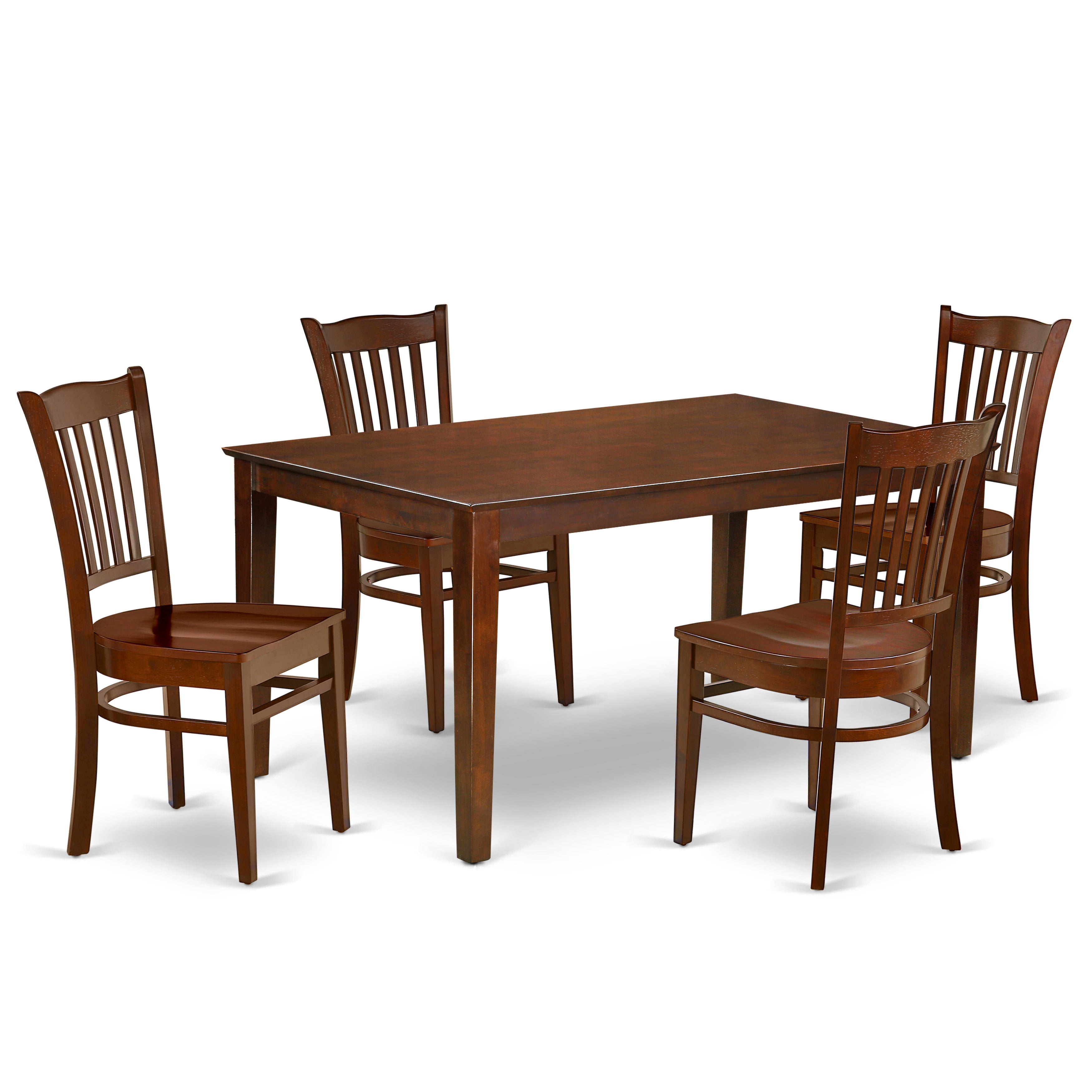 CAGR5-MAH-W 5Pc Rectangle 60 Inch Dining Table And 4 Wood Seat Kitchen Chairs