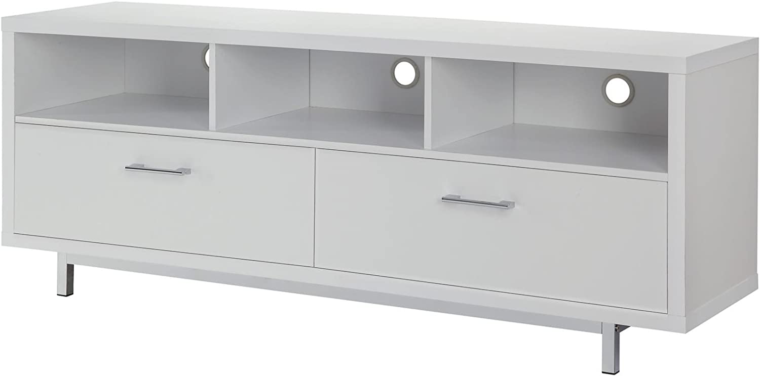 Contemporary 2-Drawer Rectangular TV Console in White