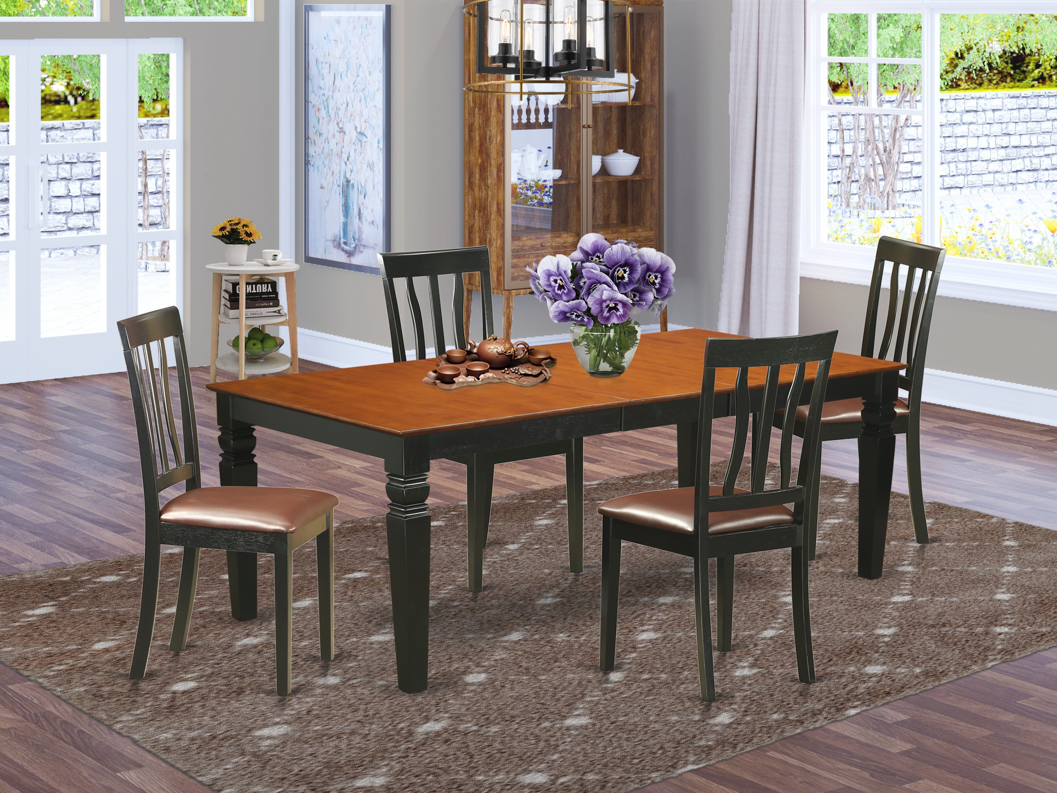 LGAN5-BCH-LC 5 Pc dinette set with a Table and 4 Kitchen Chairs in Black and Cherry