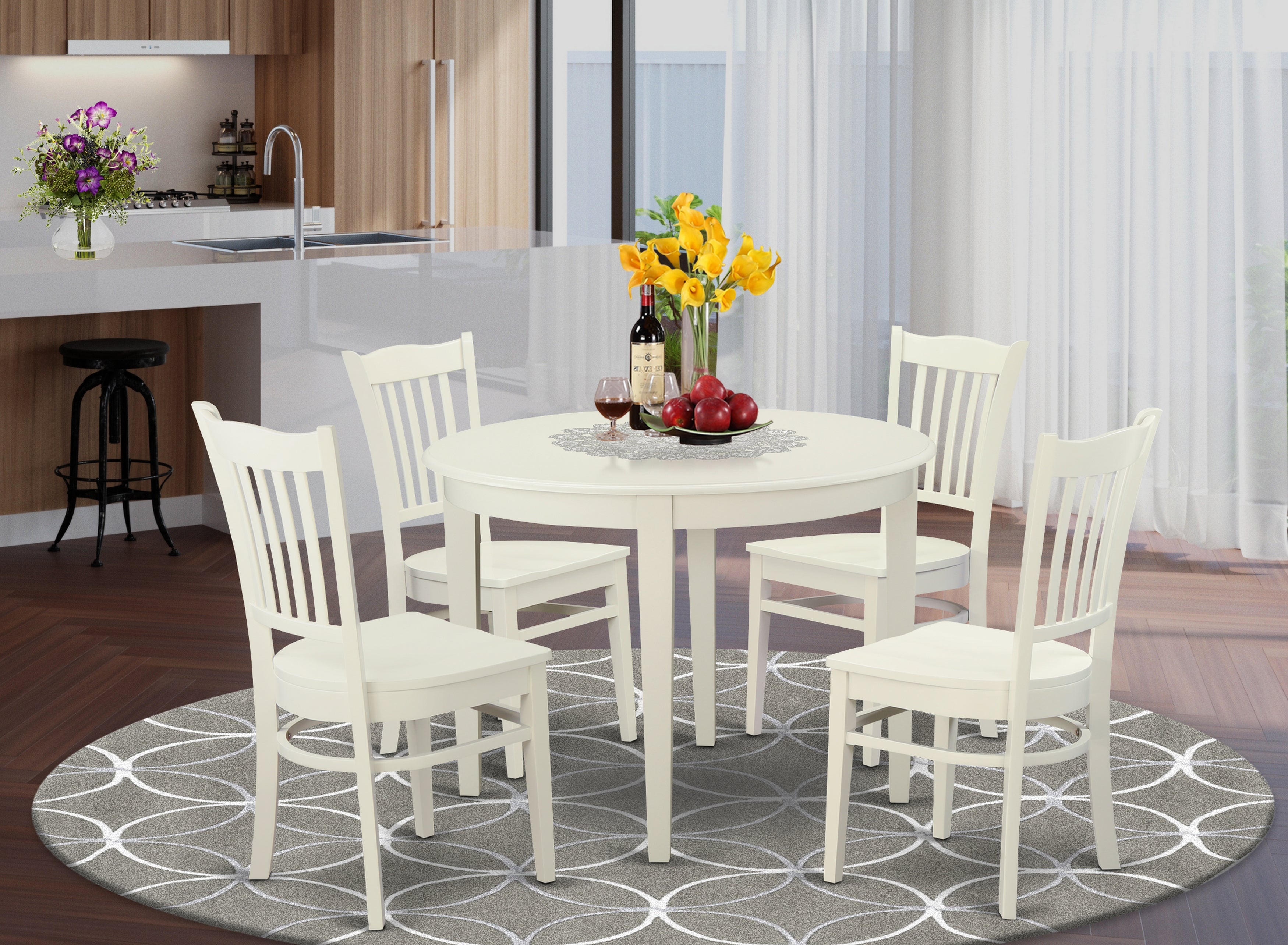 BOGR5-WHI-W 5 Pc Dinette set - Small Kitchen Table and 4 Dining Chairs