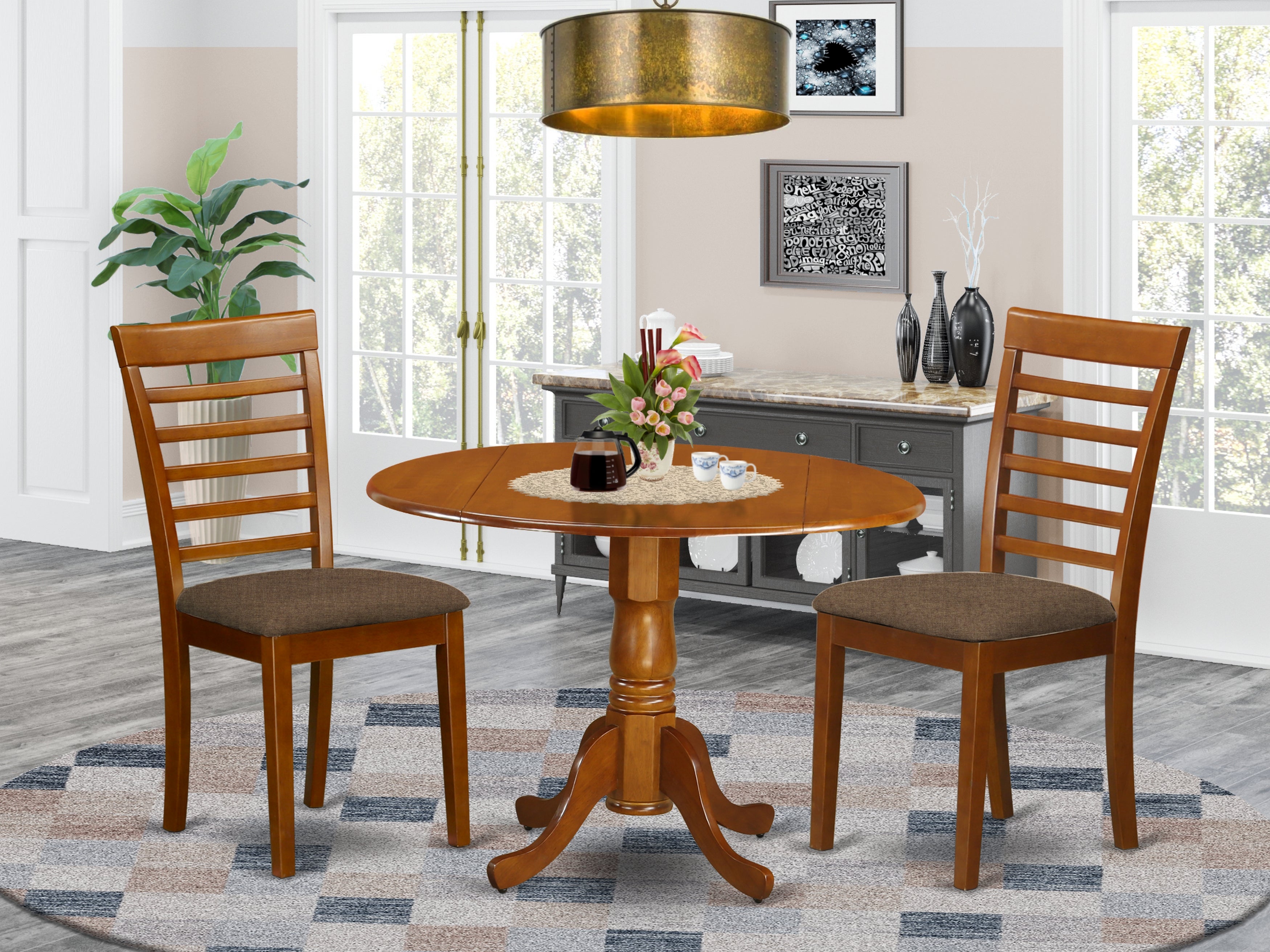 DLML3-SBR-C 3 Pc Kitchen Table set-small Kitchen Table and 2 Dining Chairs