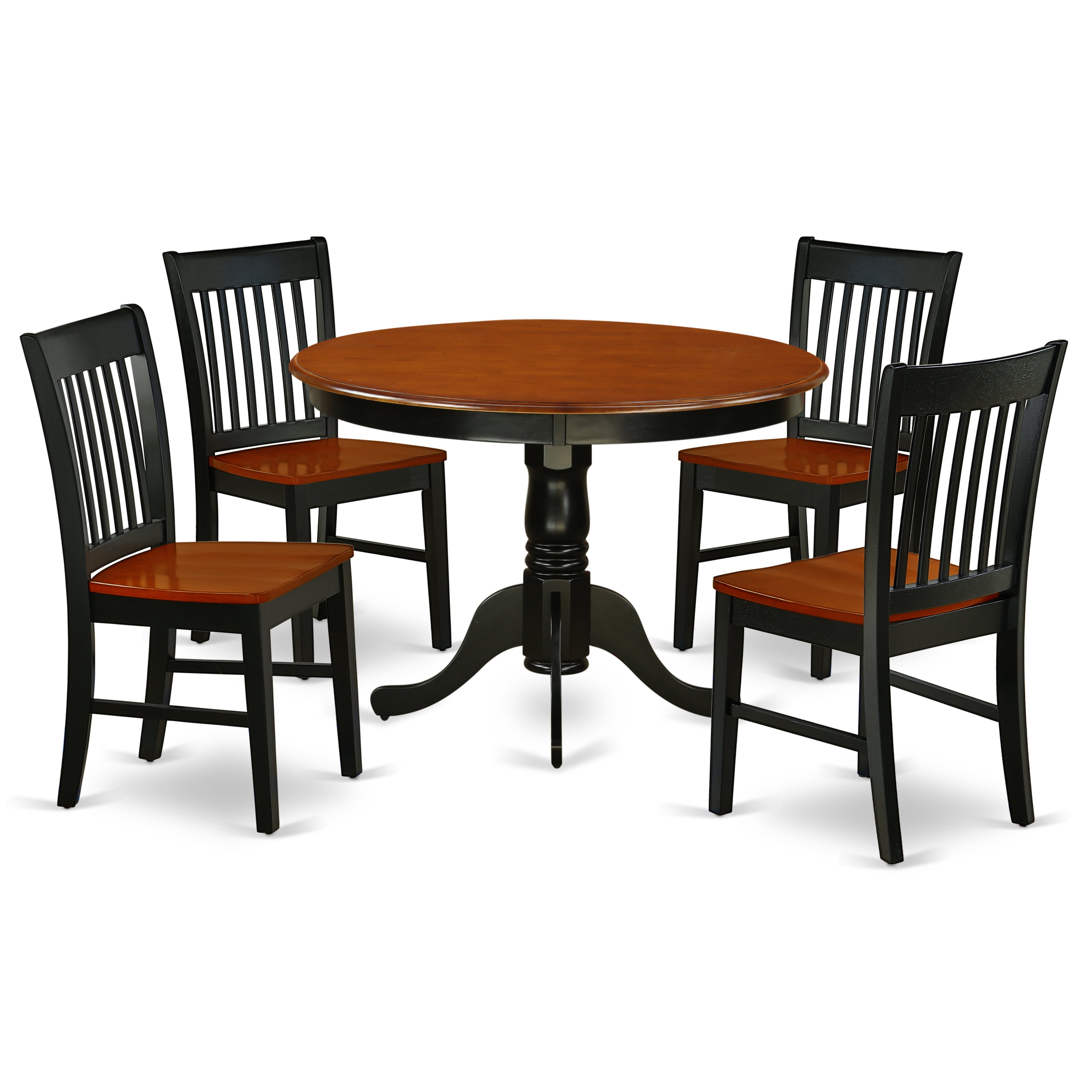 HLNO5-BCH-W 5Pc Round 42 Inch Table And Four Wood Seat Kitchen Chairs