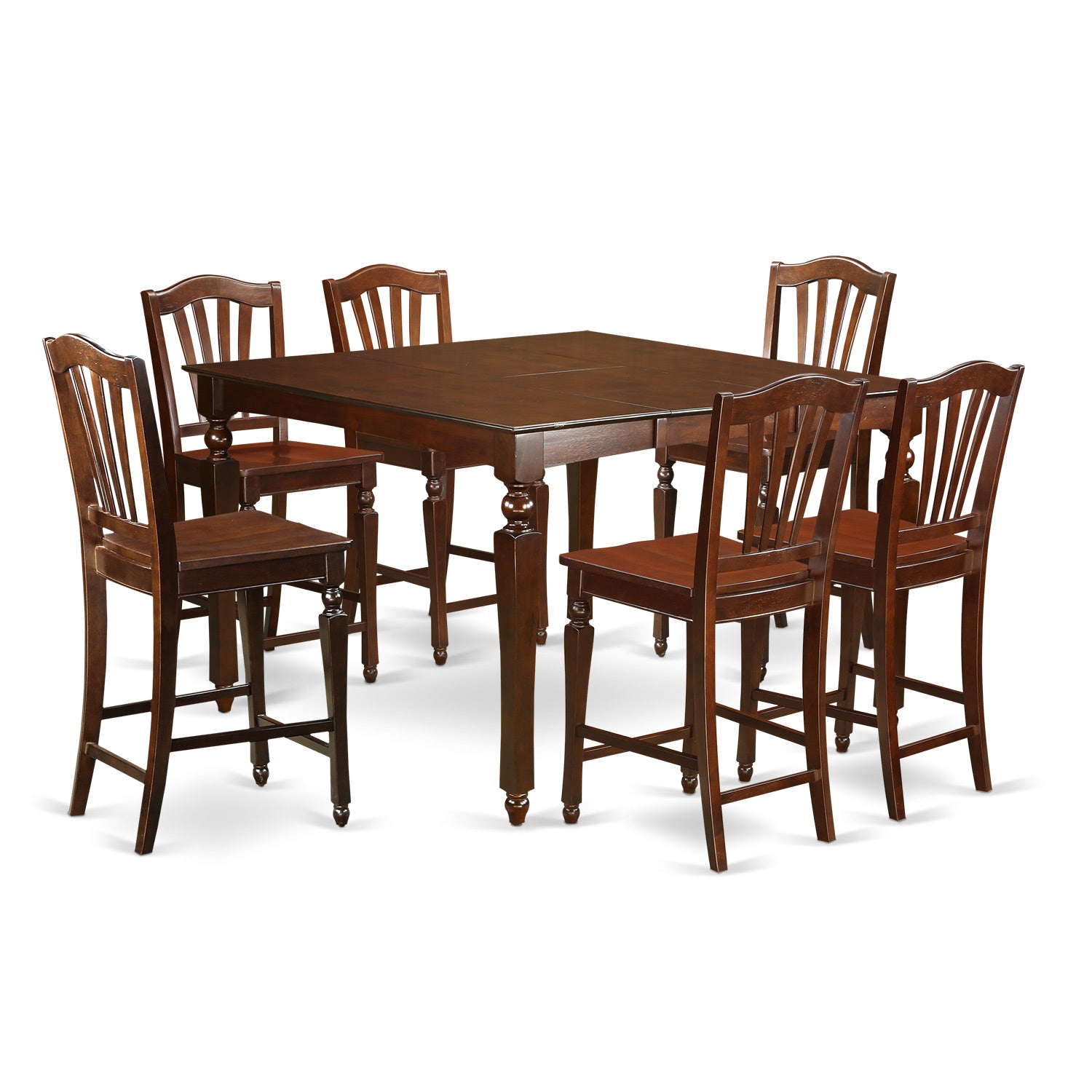 CHEL7-MAH-W 7 PC counter height Dining set- Square pub Table and 6 counter height Chairs