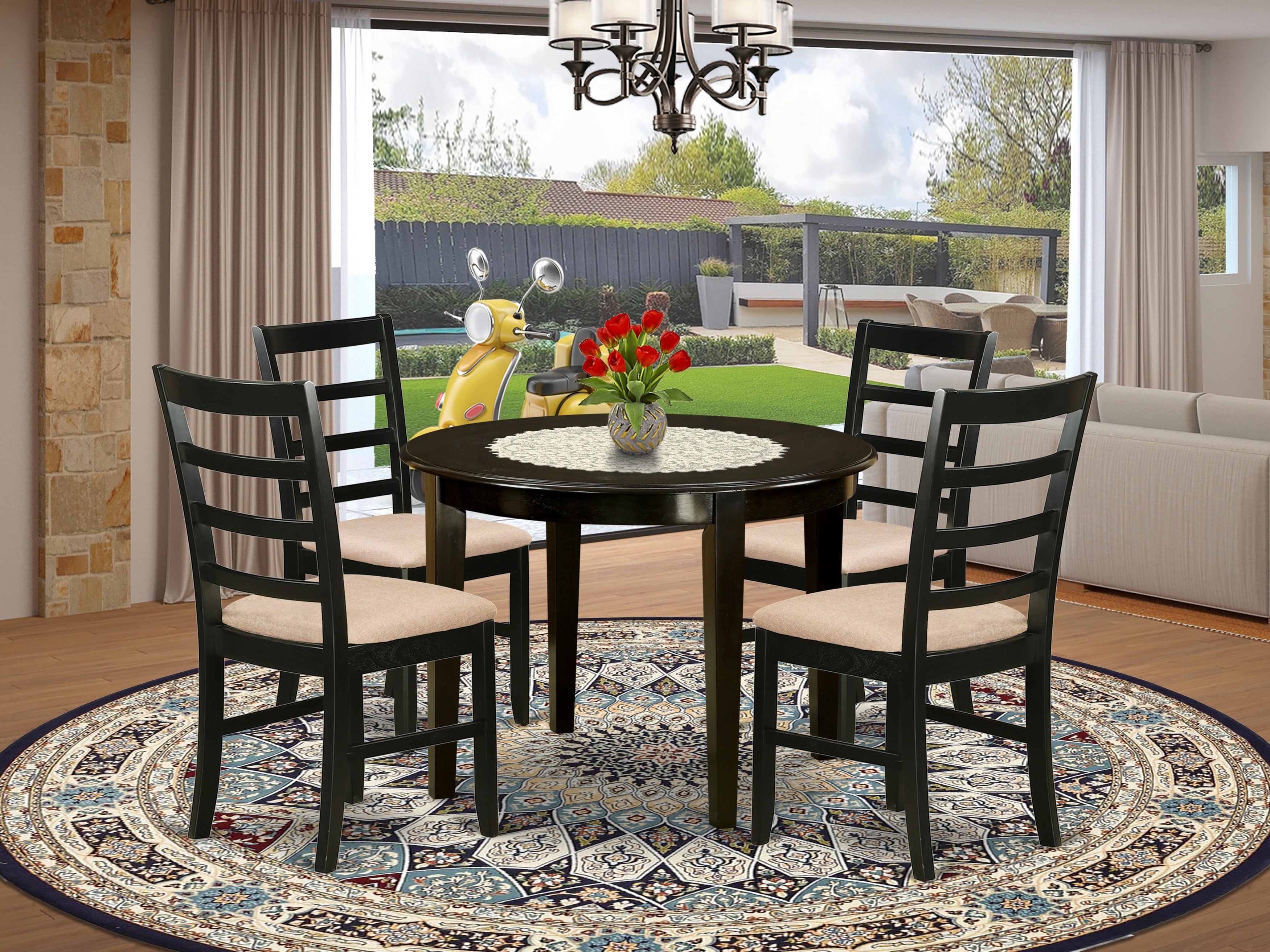 BOPF5-CAP-C 5 Pc small Kitchen Table set-round Kitchen Table and 4 Dining Chairs