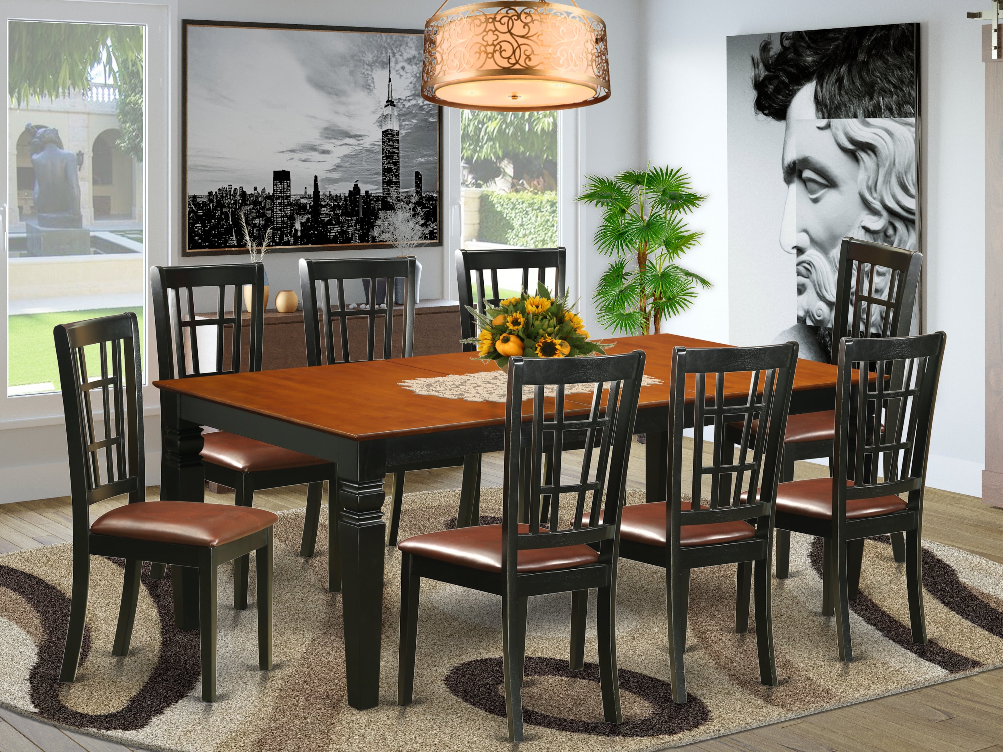 LGNI9-BCH-LC 9 PC Kitchen Table set with a Dining Table and 8 Dining Chairs in Black and Cherry