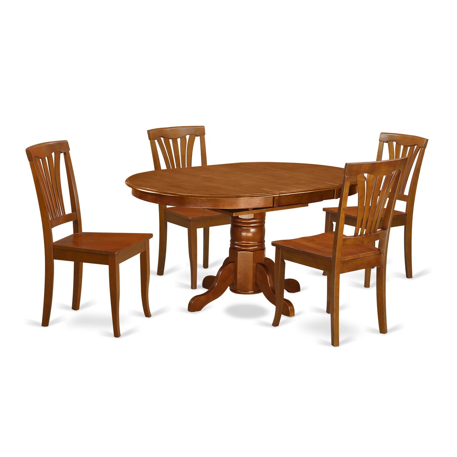 AVON5-SBR-W 5 Pc set Avon Kitchen Table offering Leaf and 4 Upholstered Seat Chairs in Saddle Brown in Saddle Brown