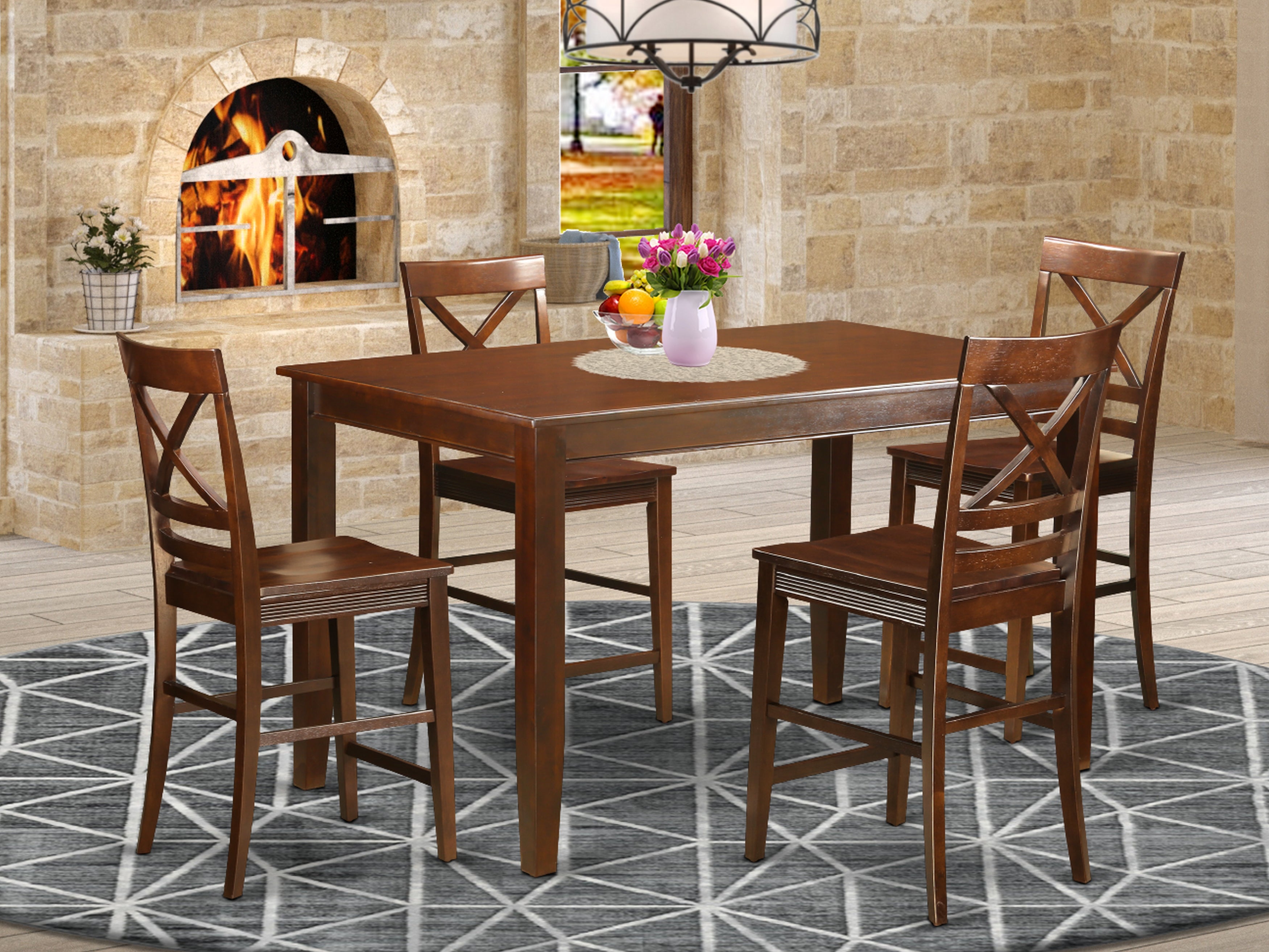 DUQU5H-MAH-W 5 Pc counter height pub set - Small Kitchen Table and 4 counter height Chairs.