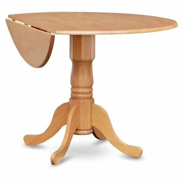 Dublin Drop-leaf 42" Round Pedestal Kitchen Dining Table - Oak