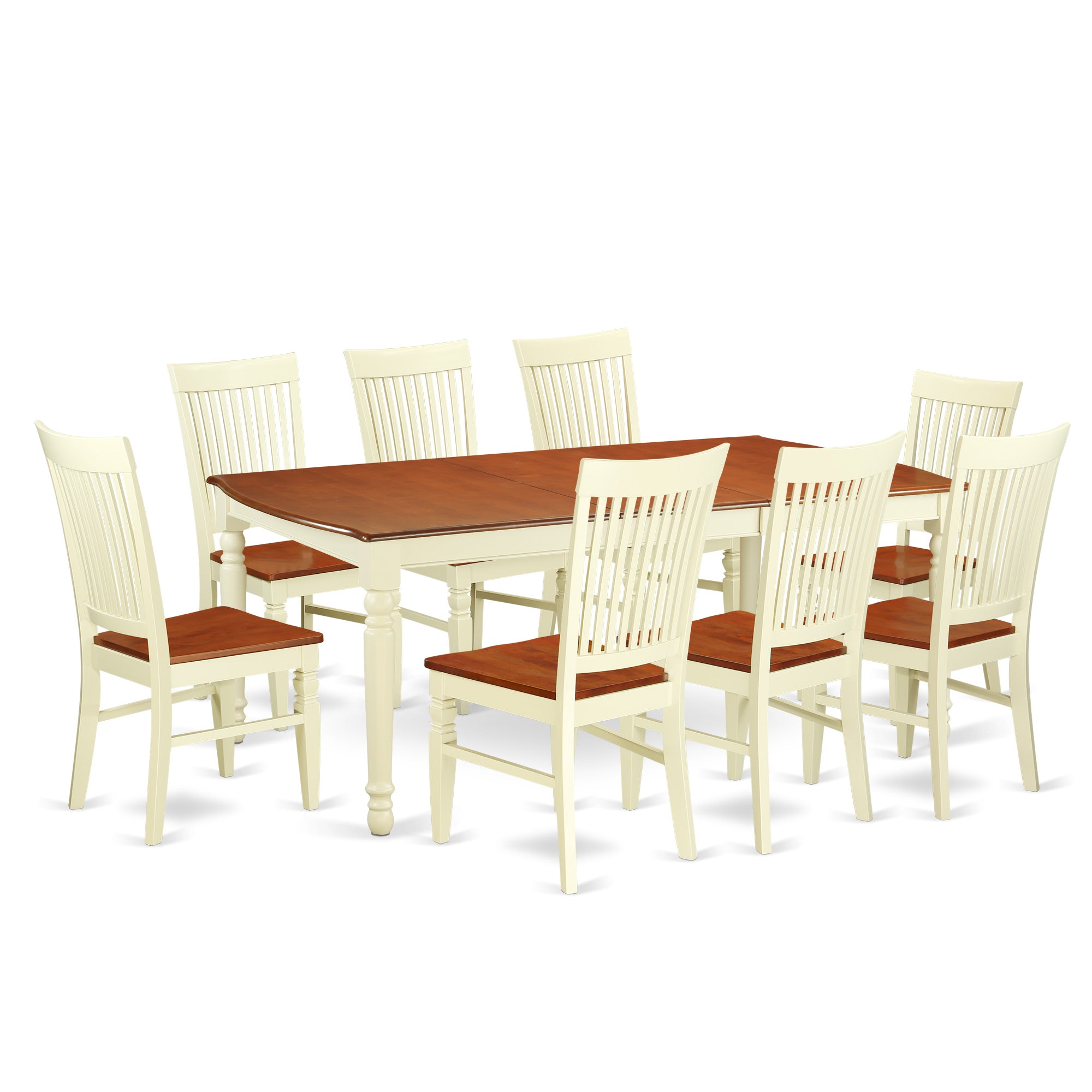 DOWE9-BMK-W 9 Pc Kitchen table set with a Dining Table and 8 Dining Chairs in Buttermilk and Cherry