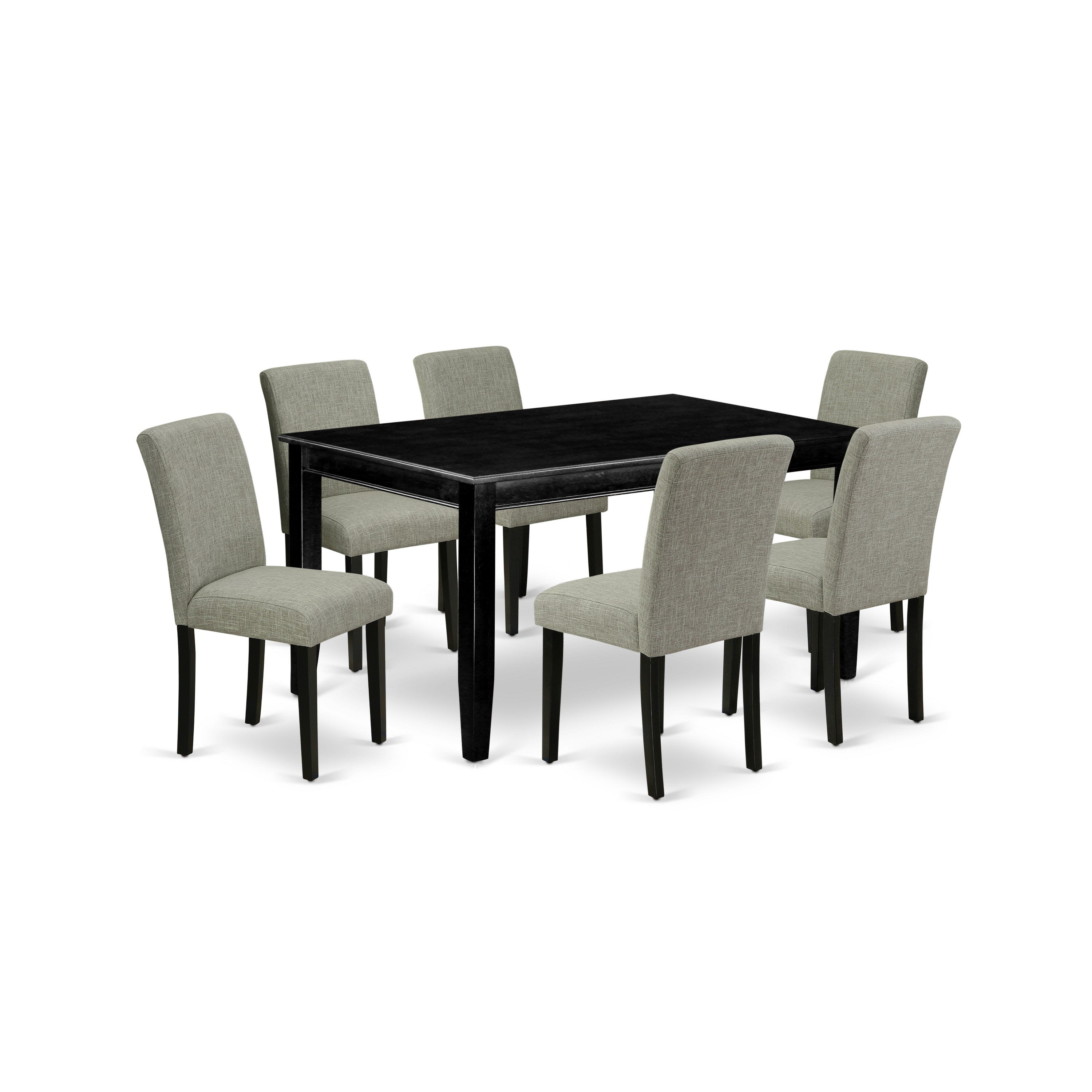 DUAB7-BLK-06 7Pc Rectangular 60 Inch Dining Table And Six Parson Chair With Black Leg And Linen Fabric Shitake