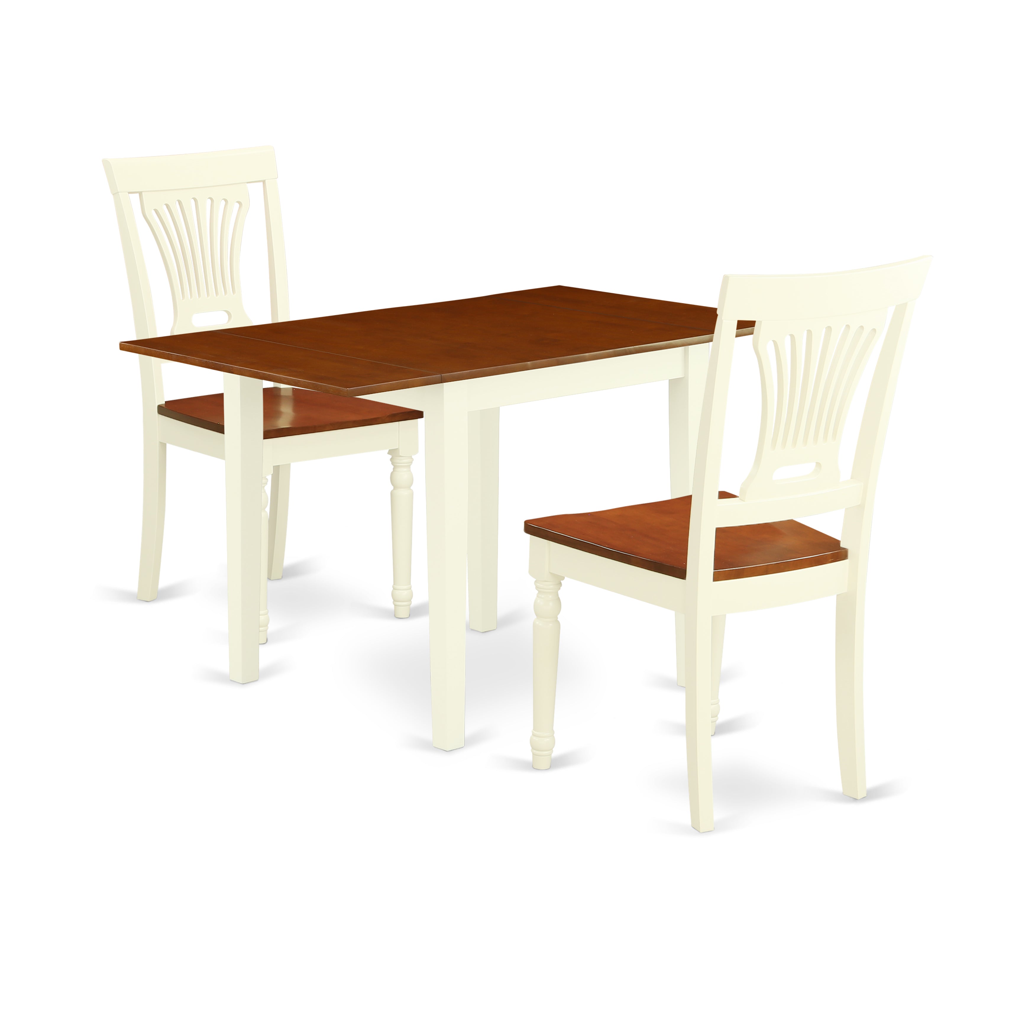 East West Furniture NDPL3-WHI-W, 3Pc Wood Dining Table Set Offers a Wood Dining Table and 2 Wooden Dining Chairs with Solid Wood Seat and Panel Back, Buttermilk and Cherry Finish