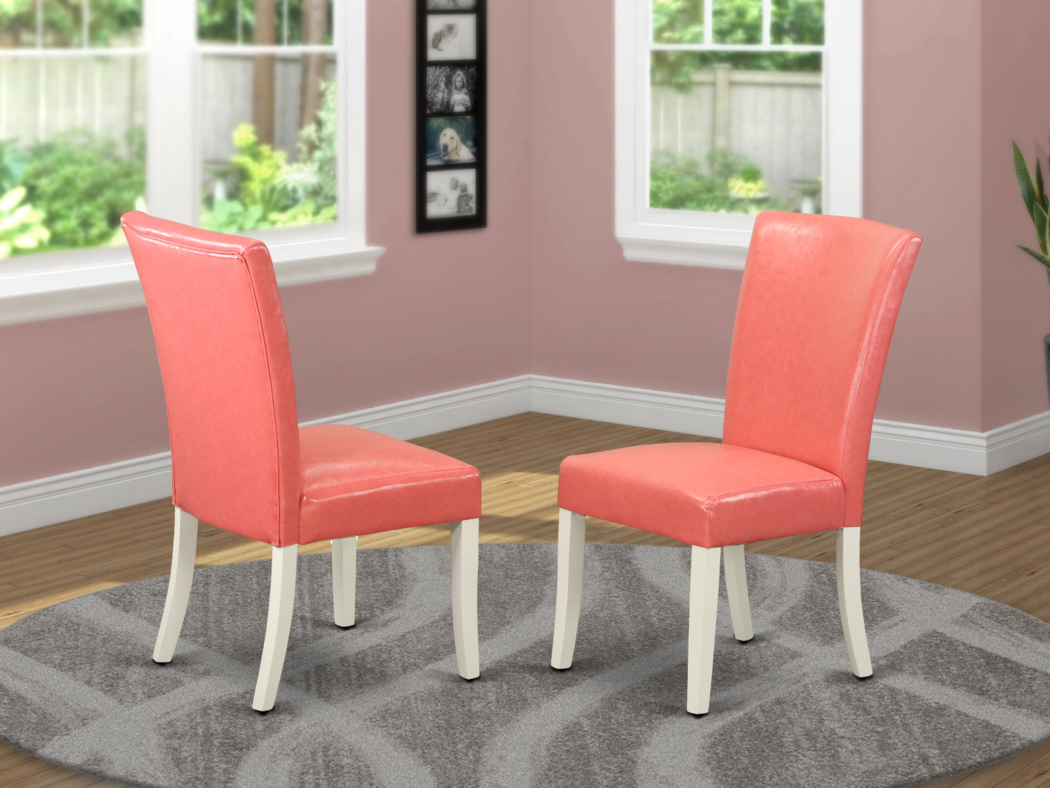 ALP2B78 Alpine parson Chair with Linen White Finish Leg and PU Leather color 28-pink flamingo