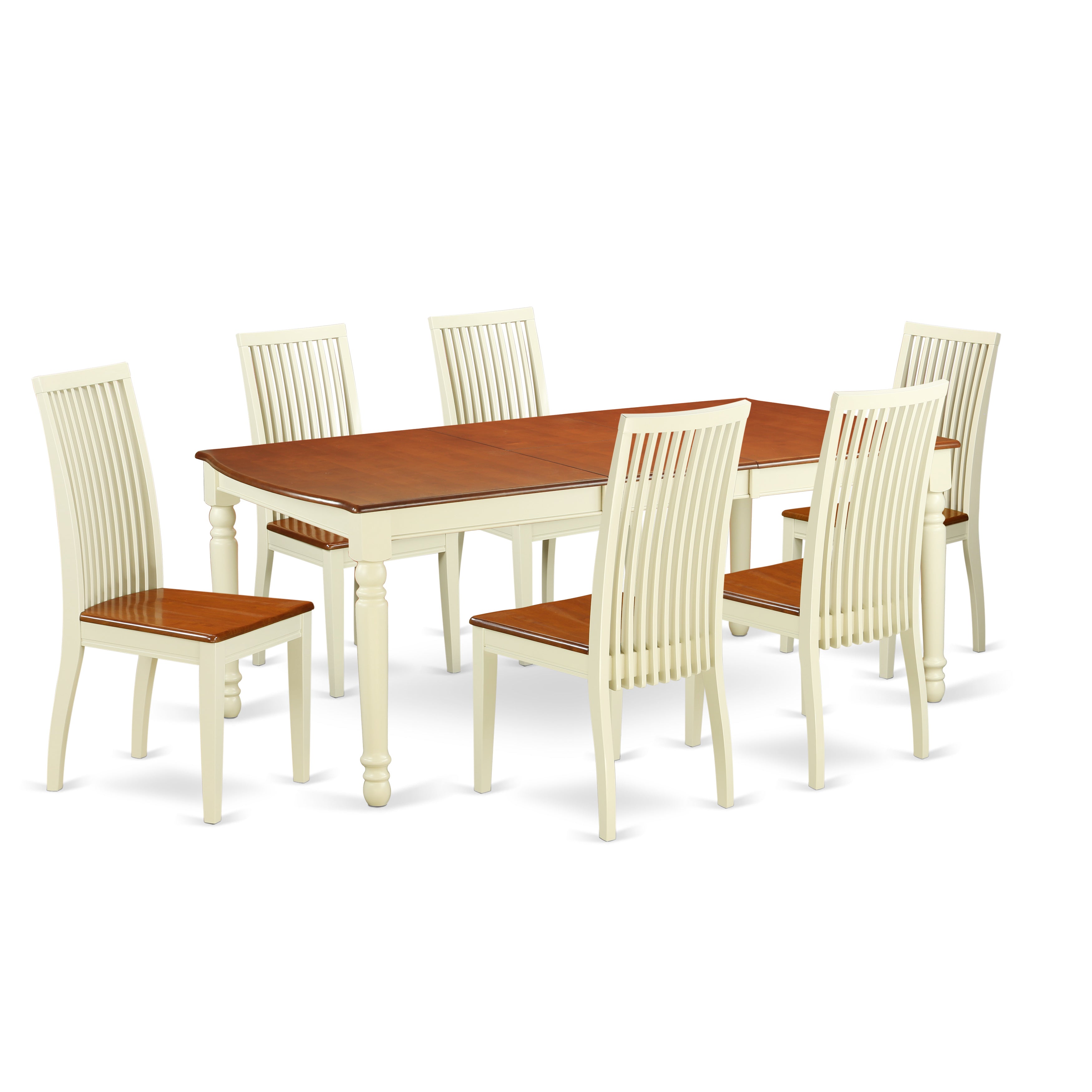 DOIP7-BMK-W 7-Piece table and chair set with one Dover dining room table and 6 dining room chairs in a Buttermilk and Cherry Finish
