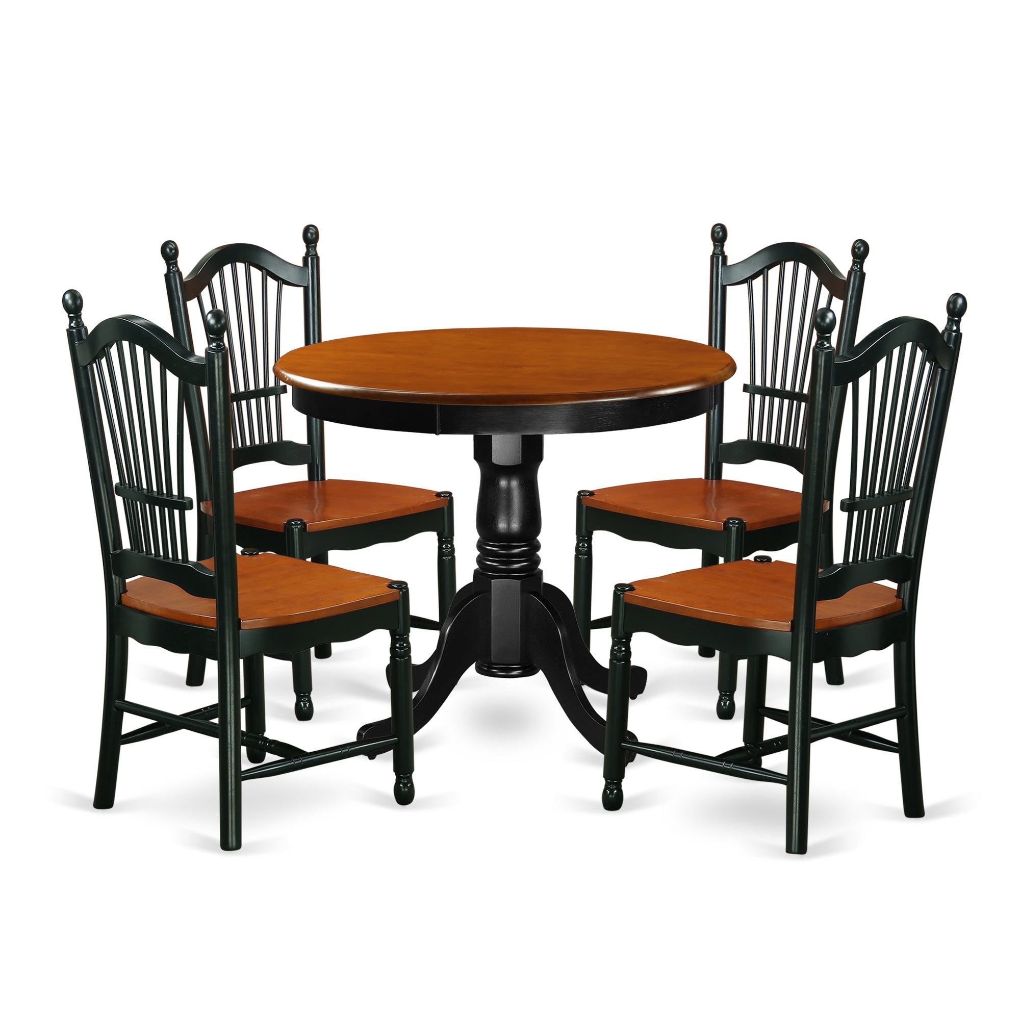 ANDO5-BCH-W 5 Pc Dining set with a Kitchen Table and 4 Wood Seat Kitchen Chairs in Black and Cherry