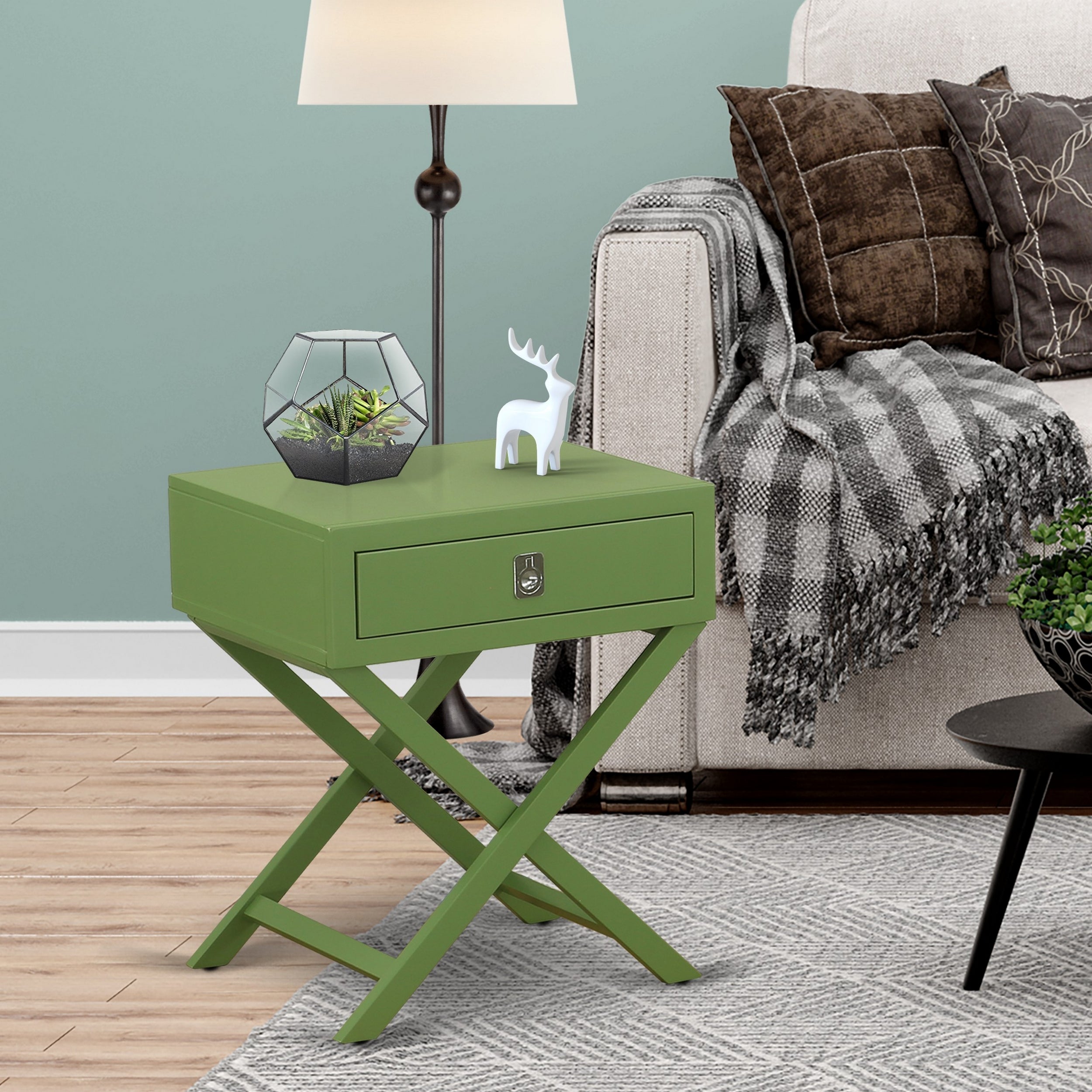 Hamilton Square Night Stand End Table With Drawer in Clover Green Finish